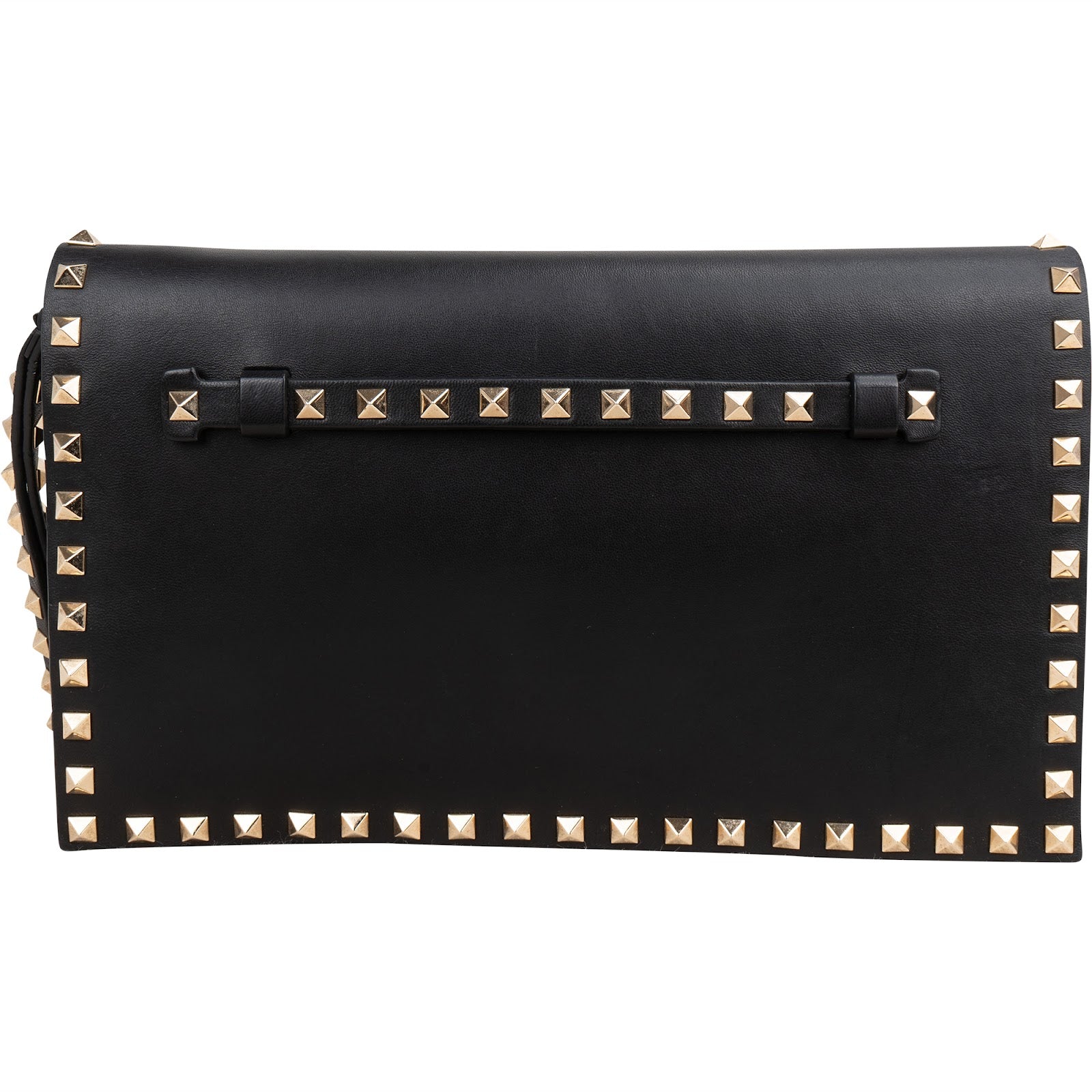 Valentino Garavani Black Leather Rockstud Flap Clutch