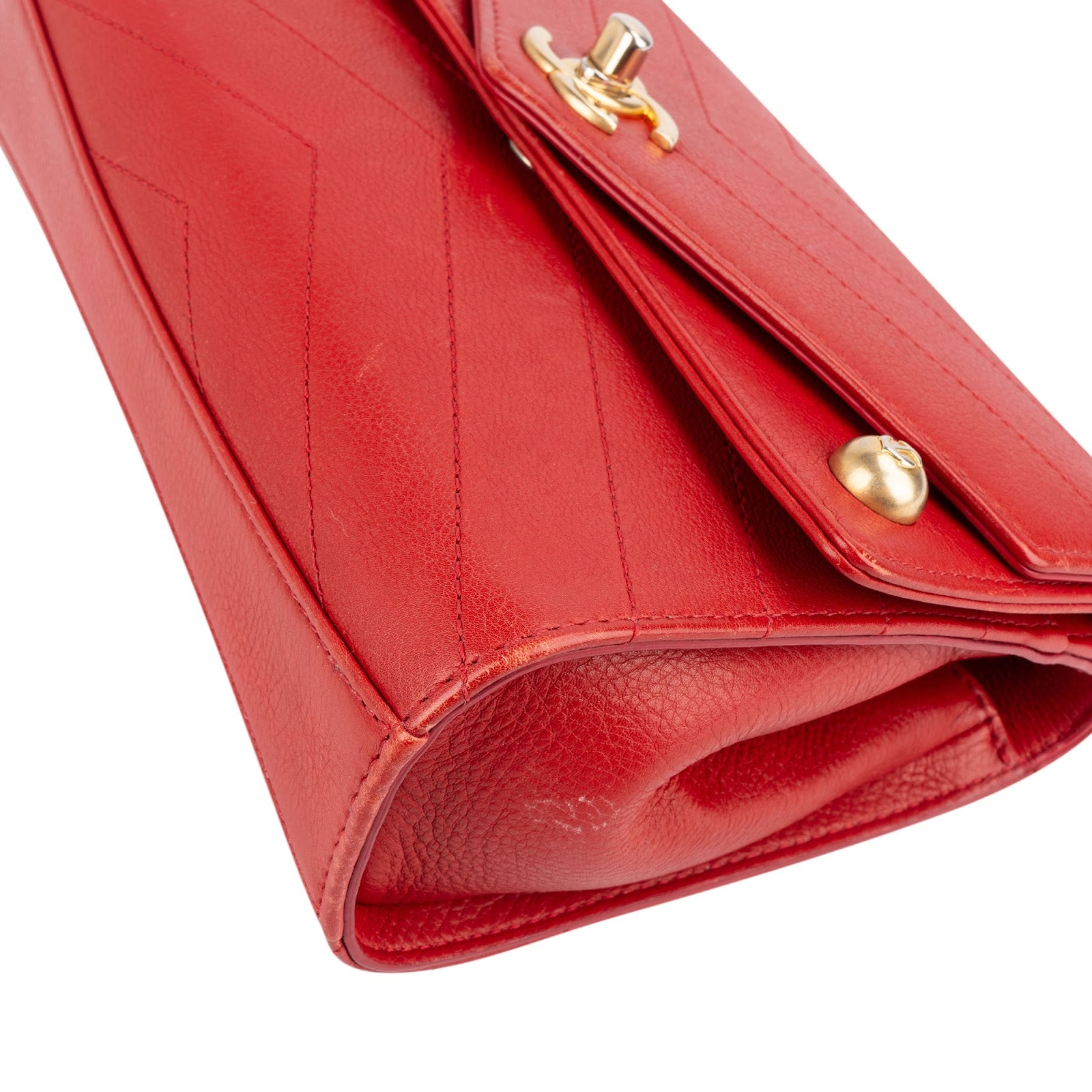 Chanel Stitched Leather Chevron Envelope Double Flap Shoulder Crossbody Bag