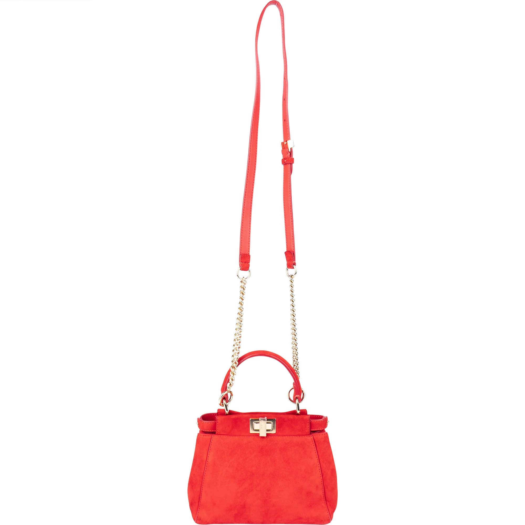 Fendi Red Suede Peekaboo Handbag