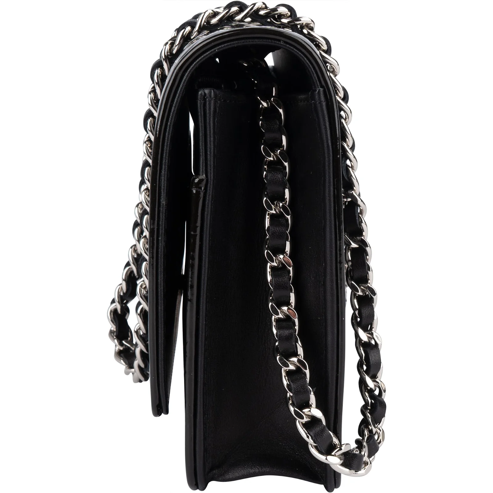 Chanel Patent Embossed Leather Camellia Wallet On Chain Crossbody Bag