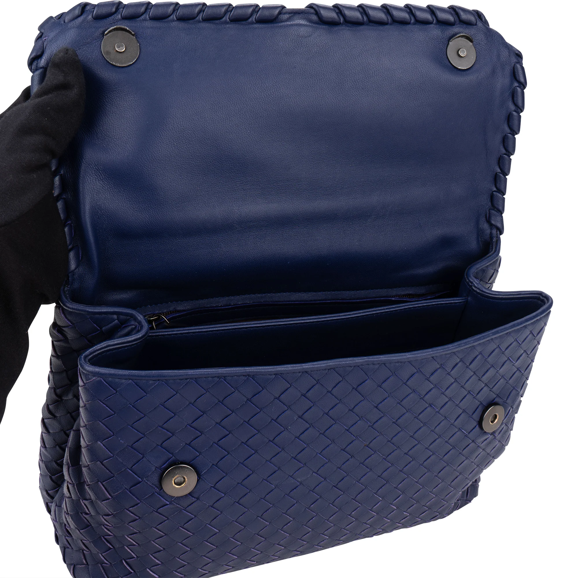 Bottega Veneta Blue Purple Intrecciato Leather Shoulder Bag