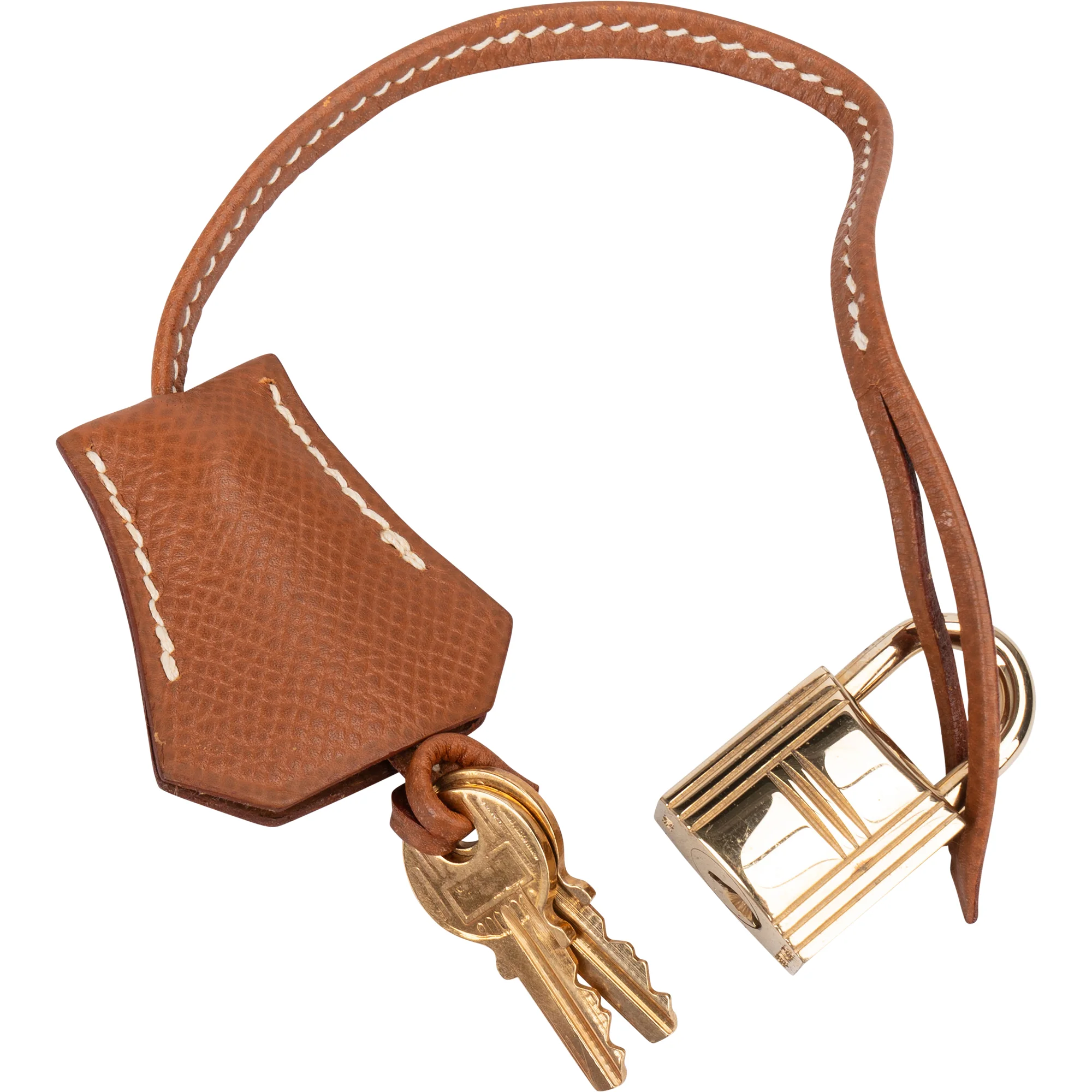 Hermès Brun Epsom Leather Clochette + Golden Padlock Schloss