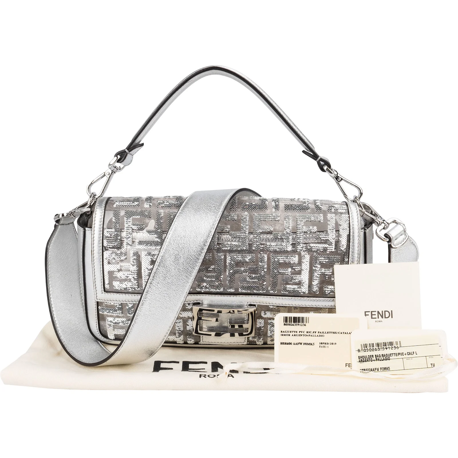 Fendi FF Sequin Embroidered Monogram Baguette Shoulder Handbag