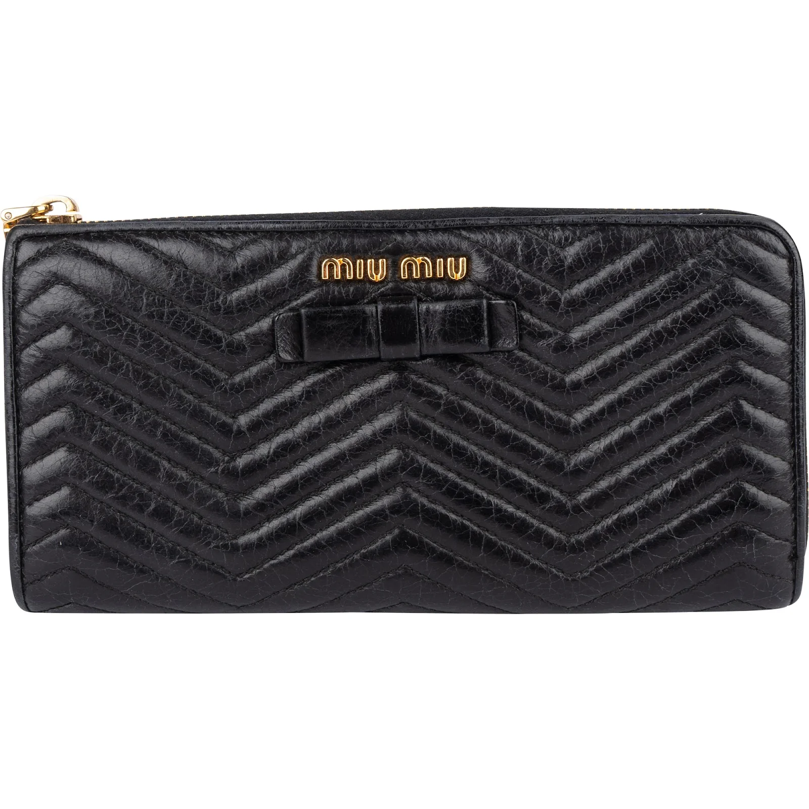 Miu Miu Matelassé Leather Bow Zip Around Wallet