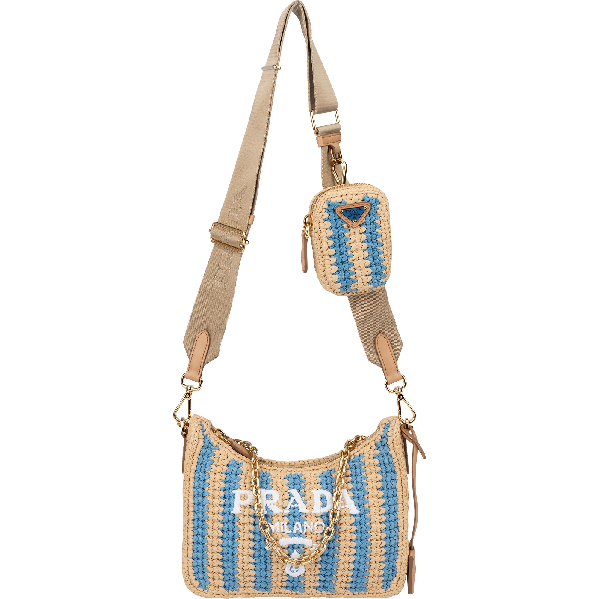 Prada Tricolor Raffia Re-Editon Crossbody Bag
