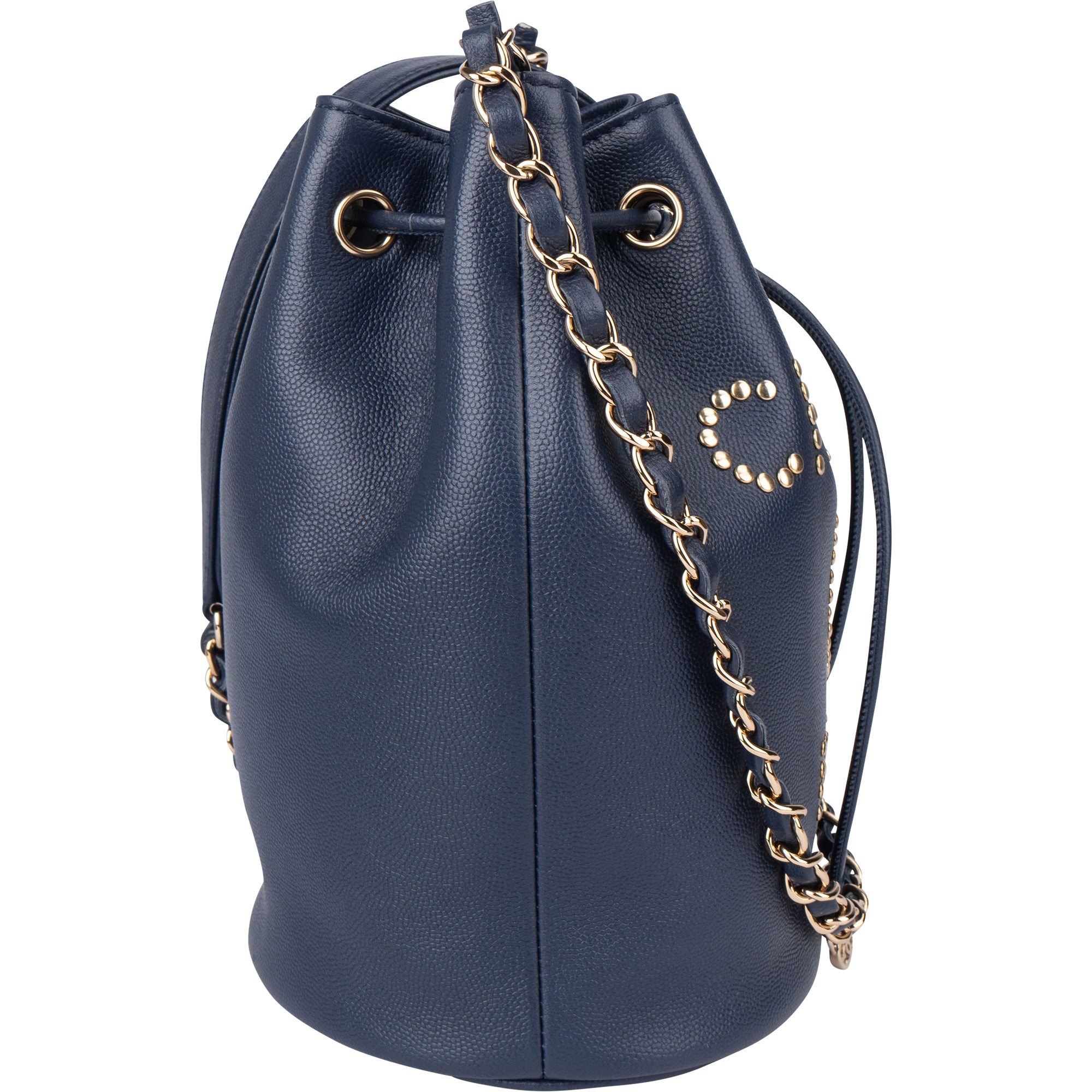 Chanel Bleu Caviar Leather Deauville Bucket Crossbody Bag