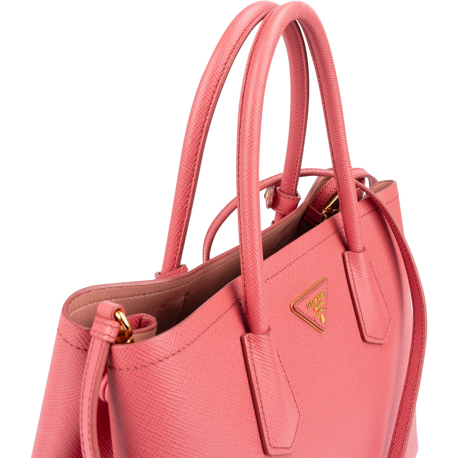 Prada - Roze Saffiano-handtas met dubbele riem
