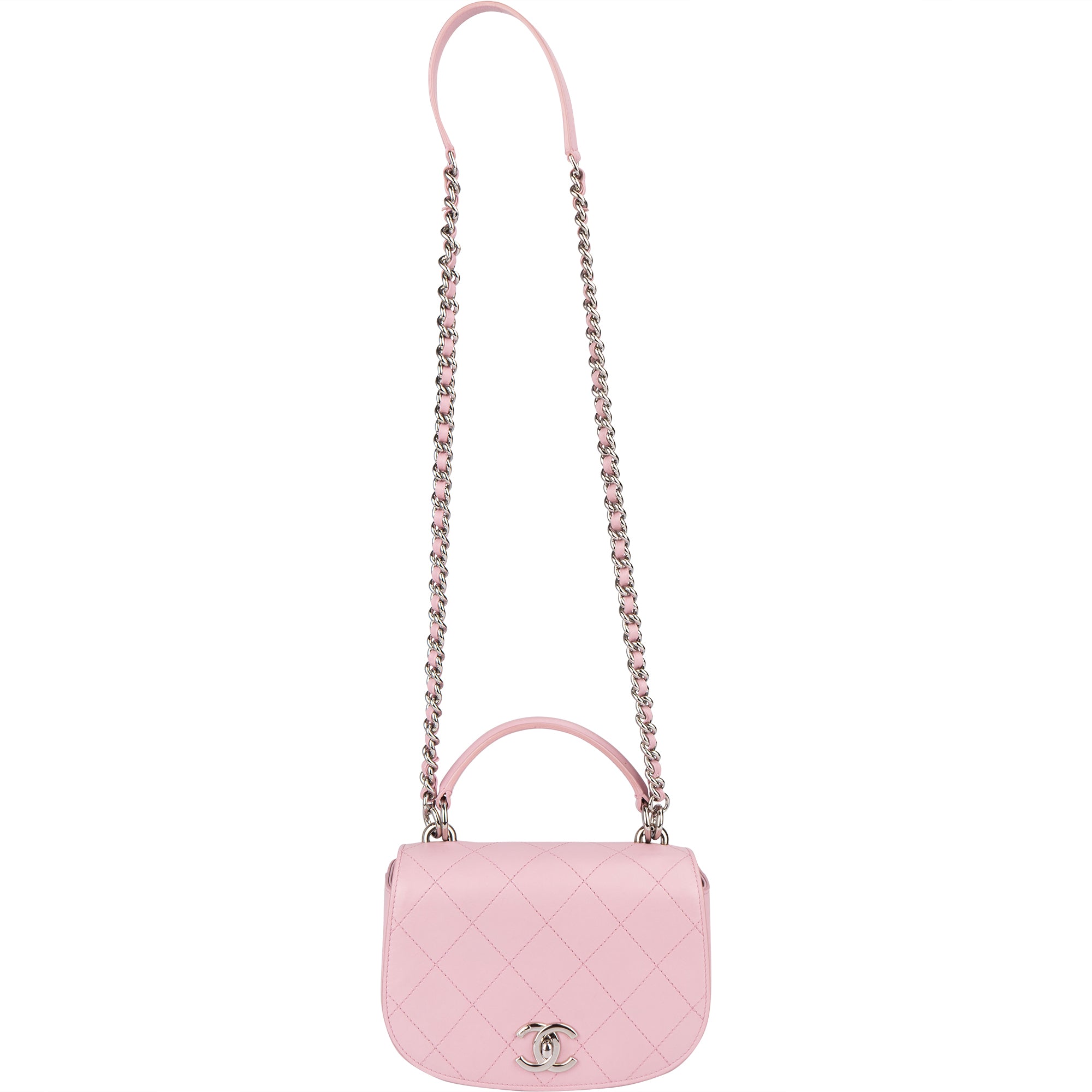 Chanel Pink Stitching Lambskin Top Handle Single Flap Crossbody Bag