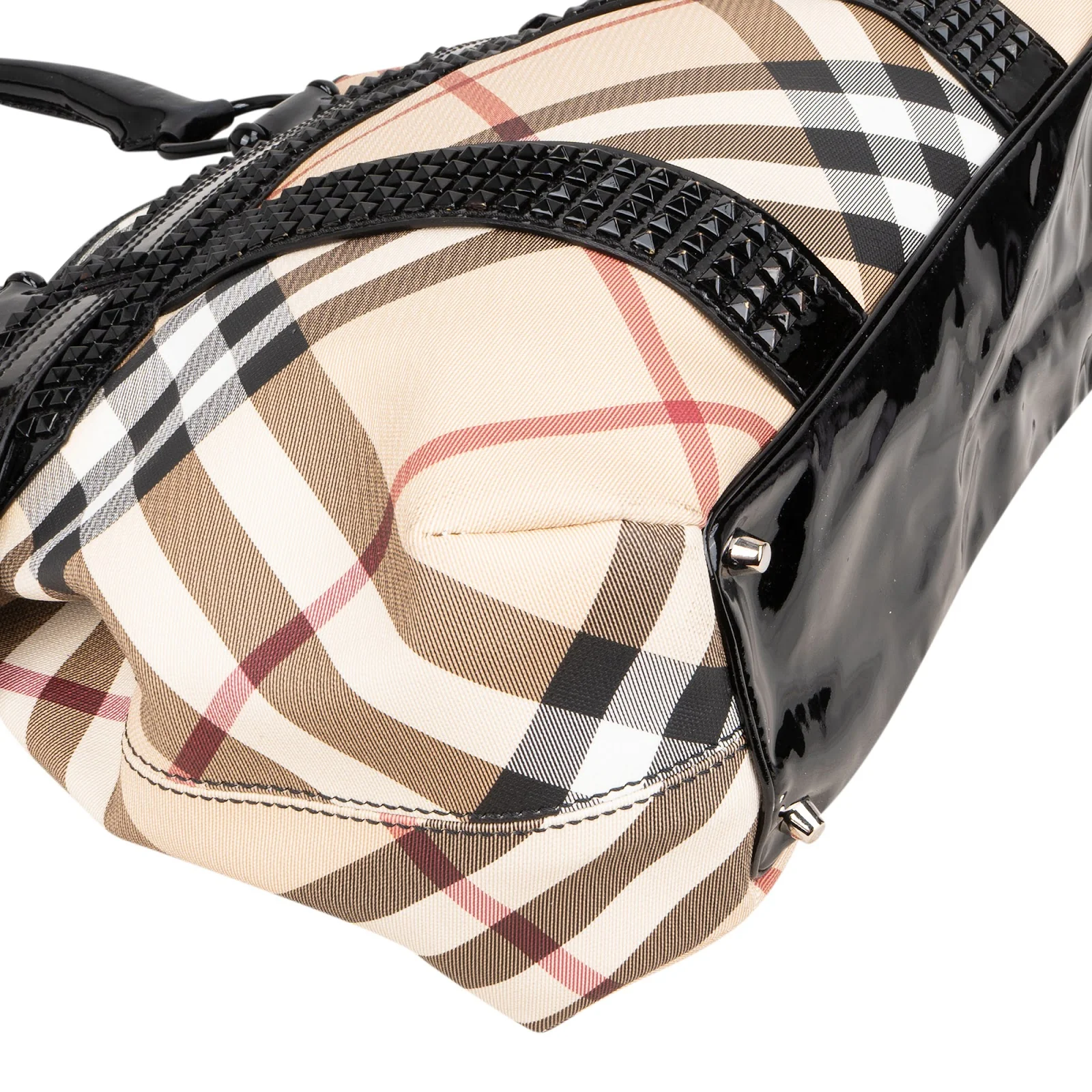 Burberry Nova-Check Studded Knight Hobo Handbag