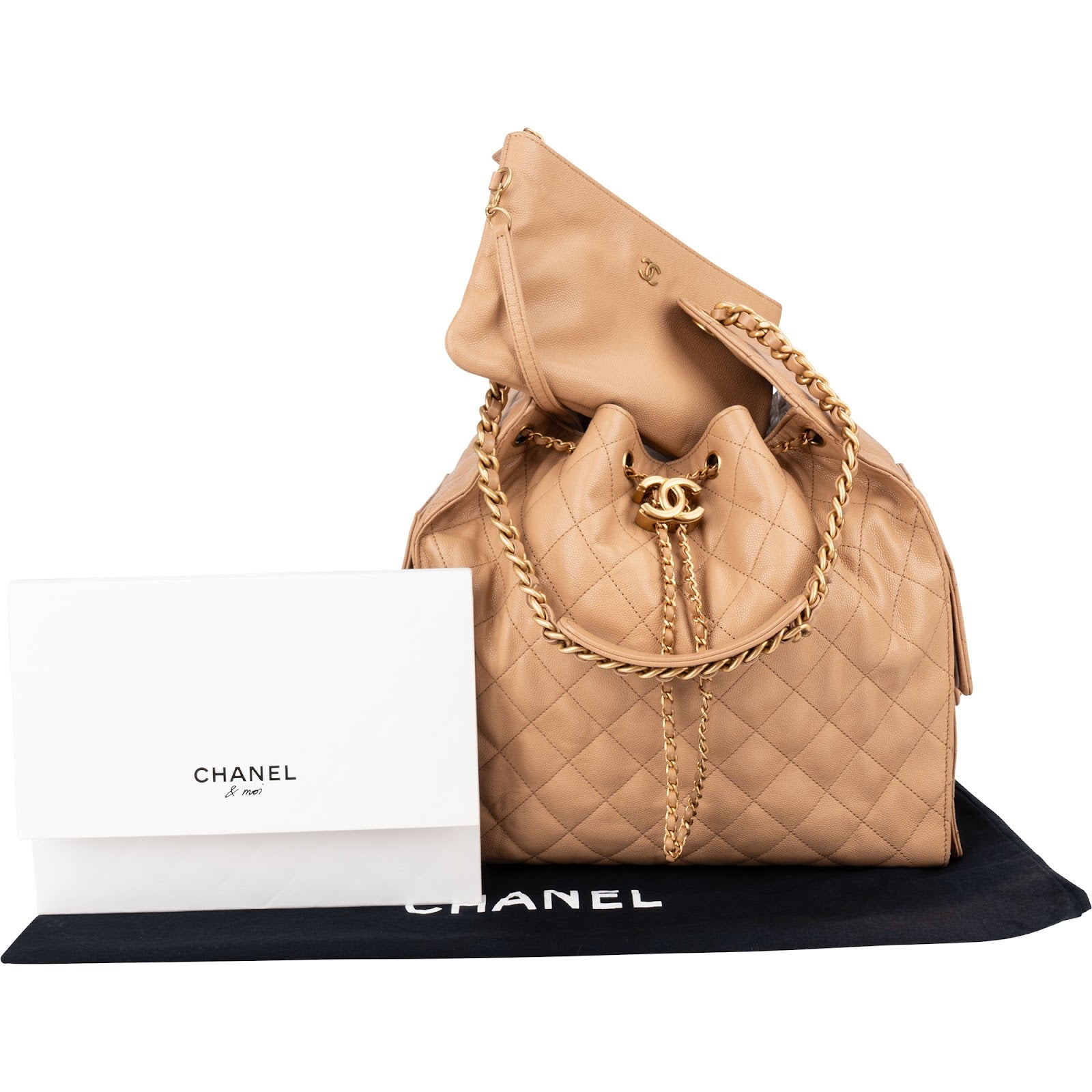 Chanel 25 Medium Quilted Caviar Leather CC Drawstring Shoulder Bag