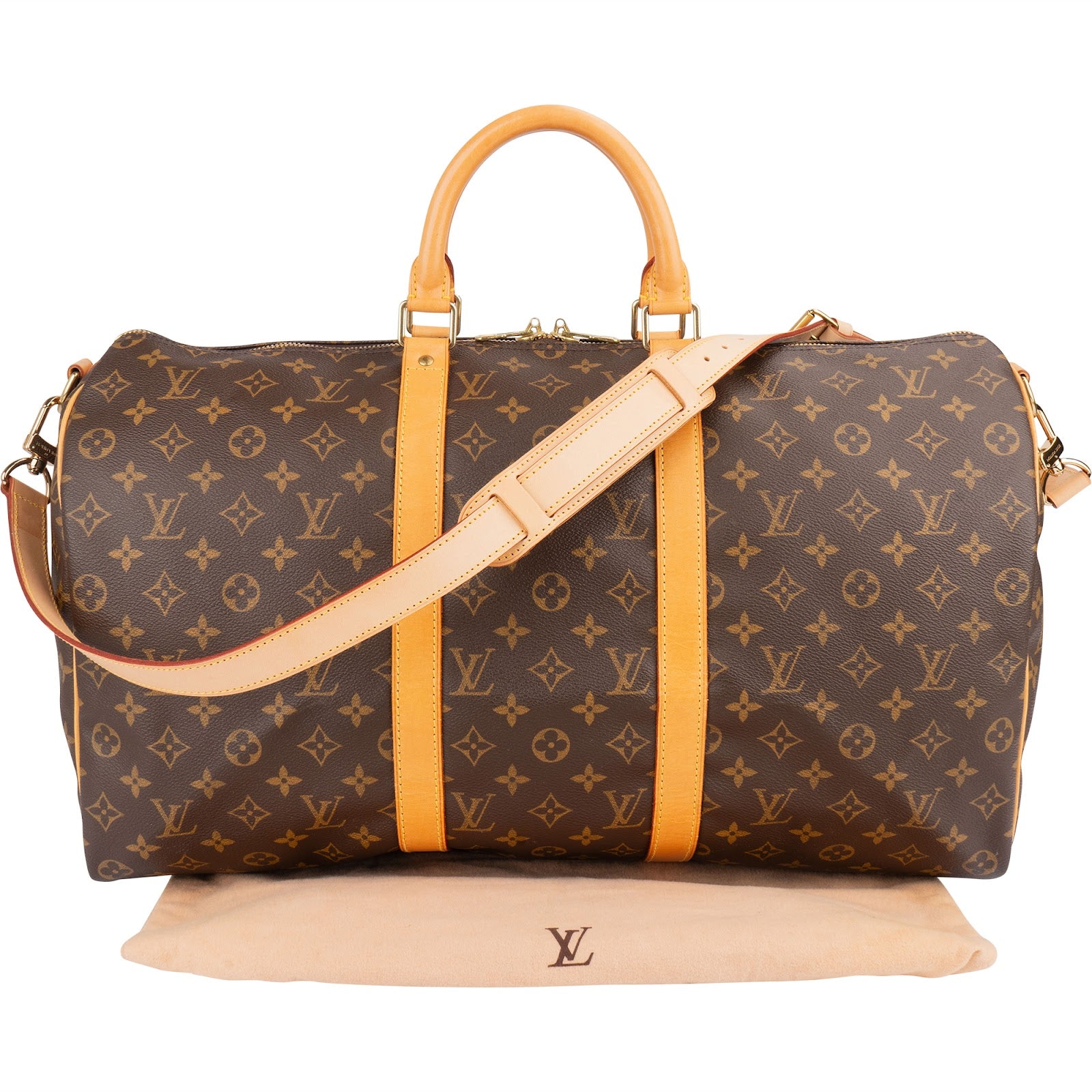 Louis Vuitton Monogram Canvas Keepall 50 Shoulder Strap Travel Bag
