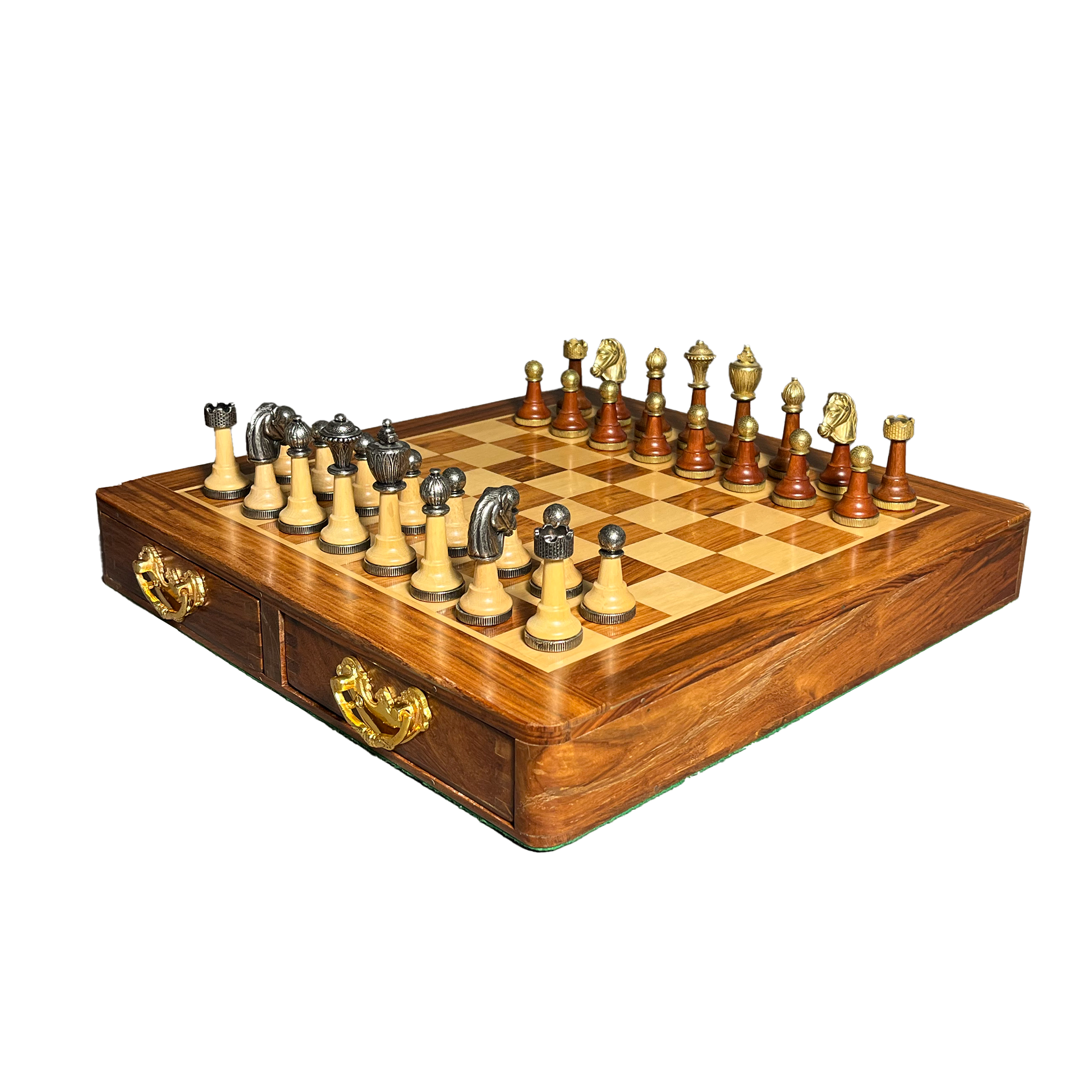 Schachspiel - Holz, Messing und Silber plattiert