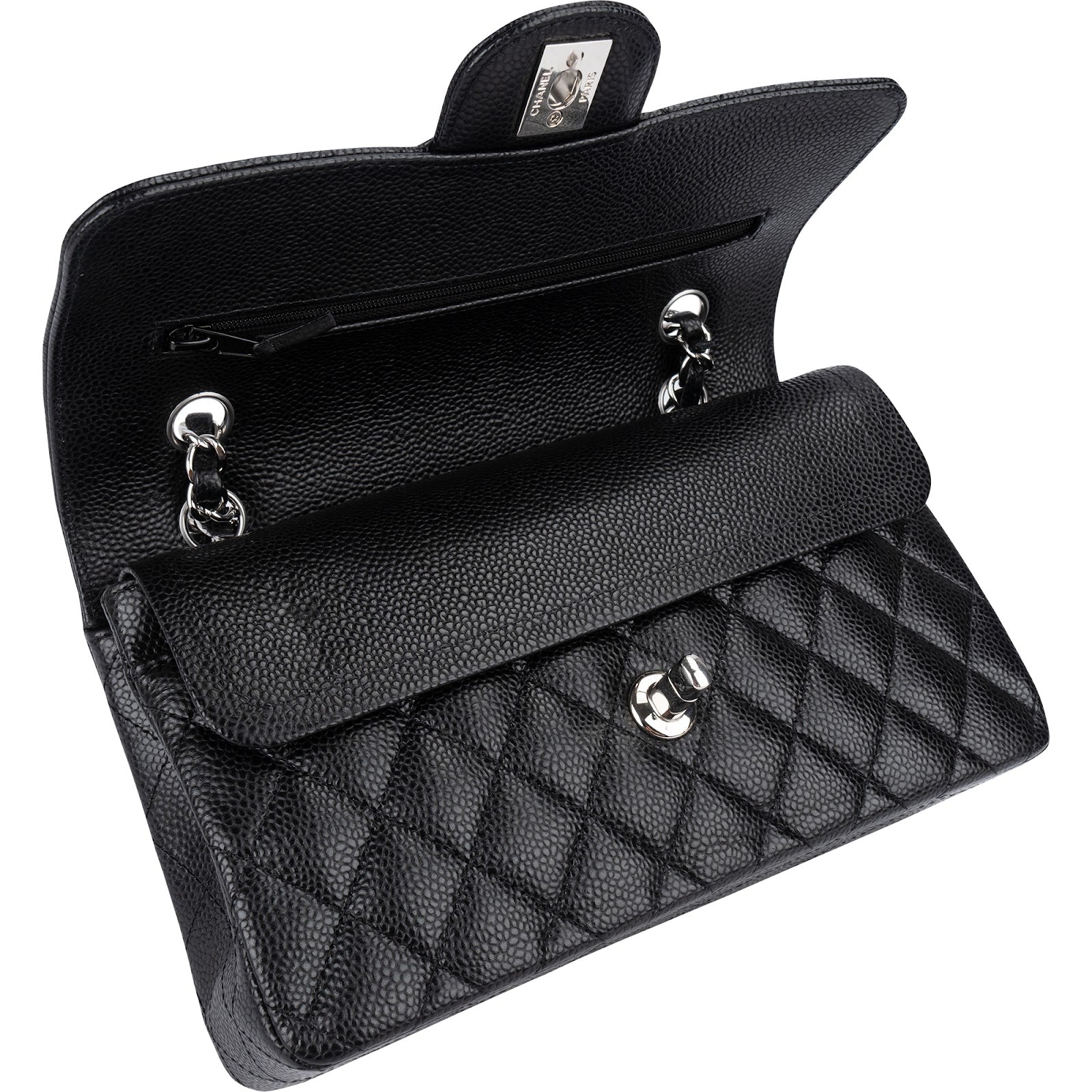 Chanel Quilted Caviar Leather Palladium Small Double Flap Shoulder Bag