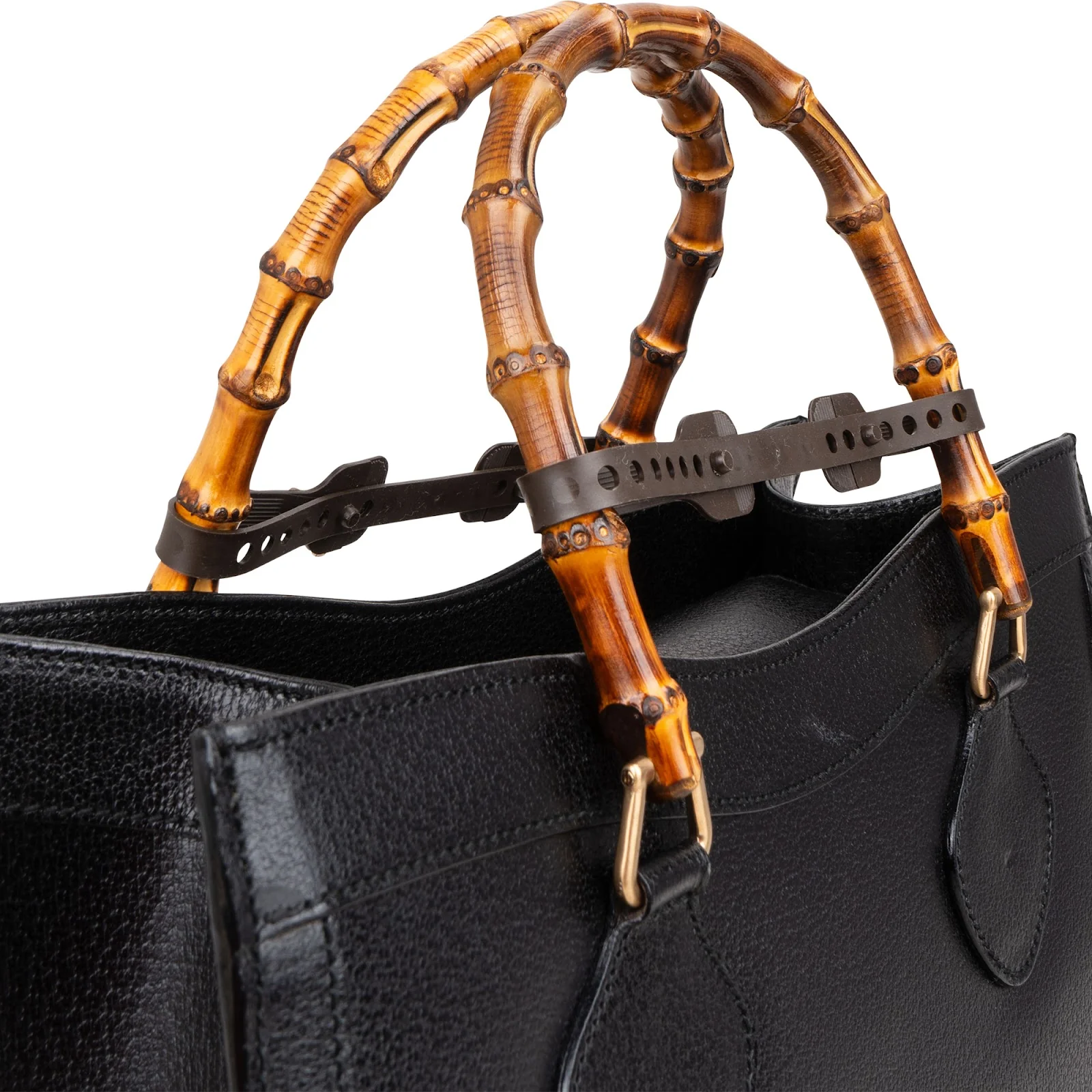 Gucci Black Leather Bamboo Handle Handbag