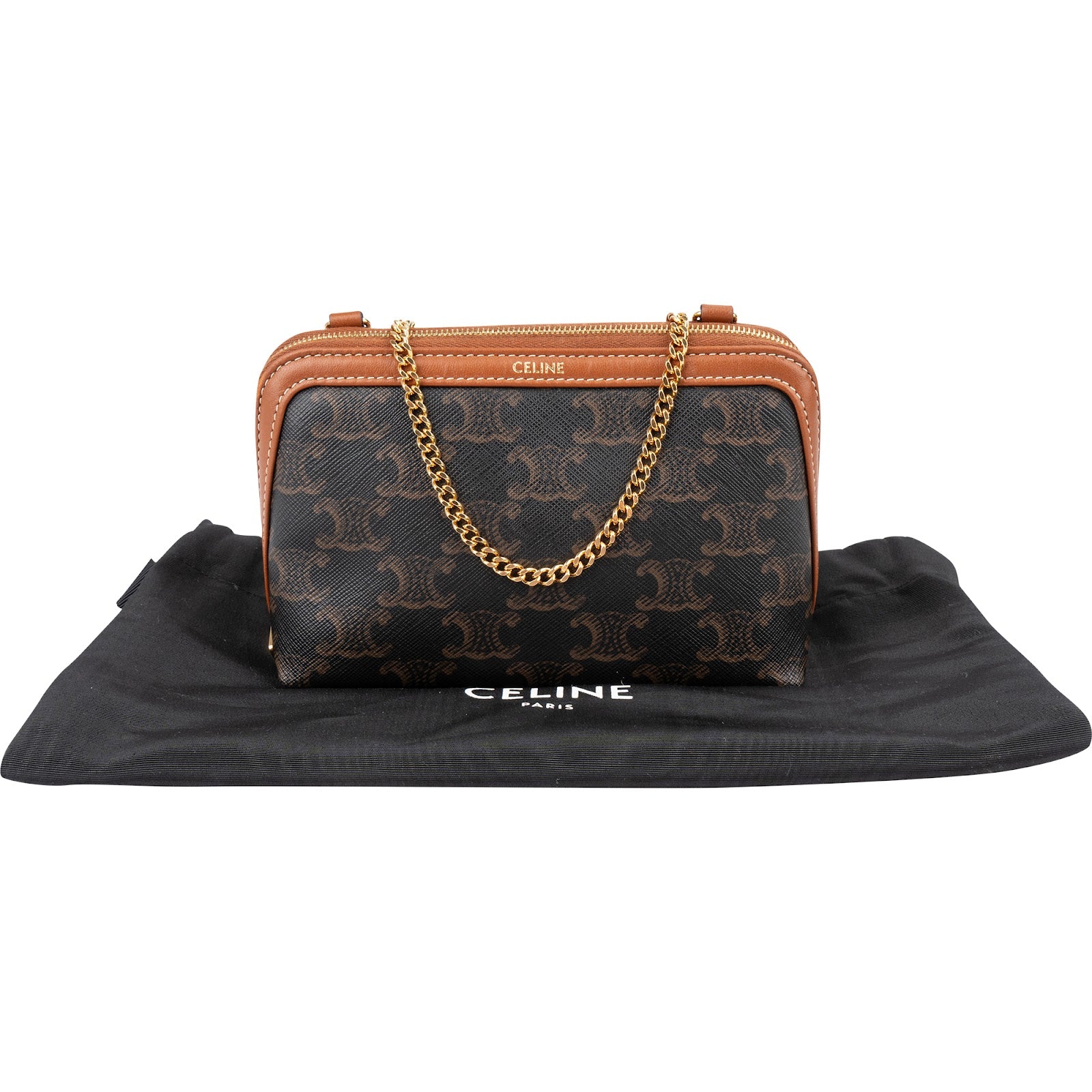 Celine Triomphe Monogram Canvas Chain Crossbody Bag