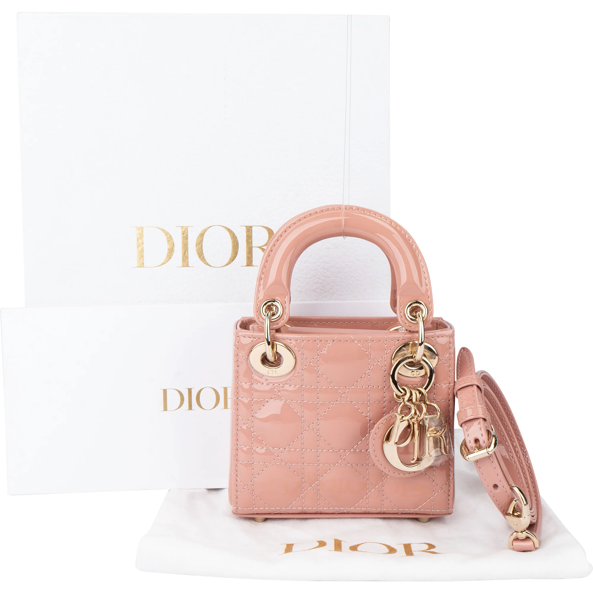 Christian Dior Quilted Patent Leather Micro Lady Dior Handbag