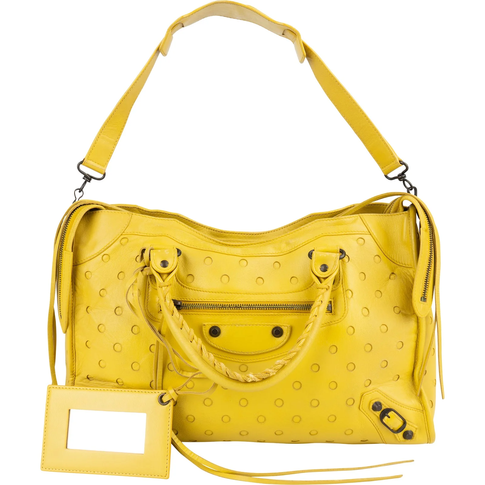 Balenciaga Yellow Perforated Leather City Handbag