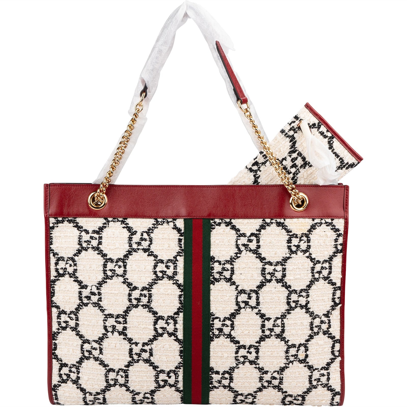 Gucci Monogram GG Tweed Web Stripe Rajah Tote Shoulder Bag