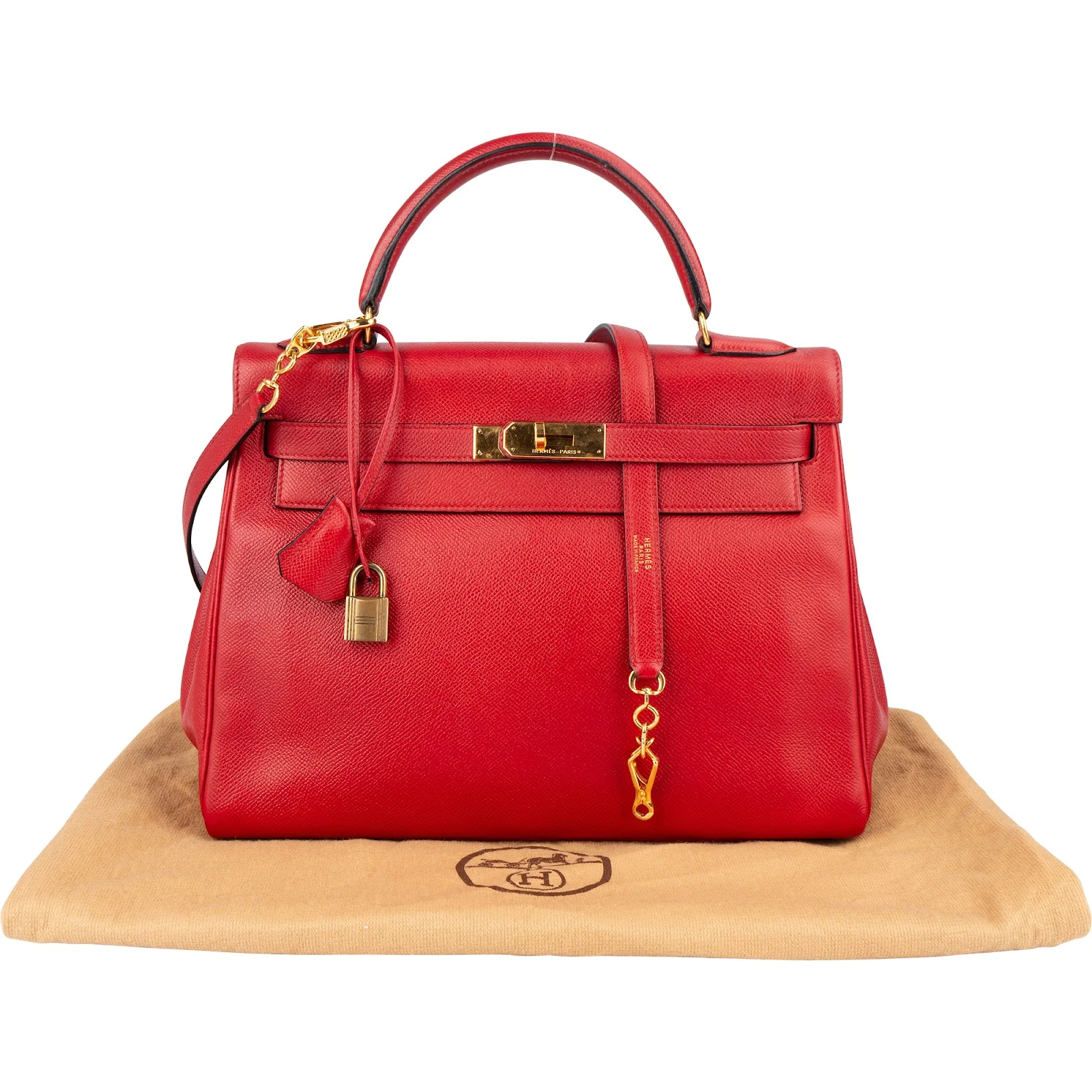 Hermès Rouge Courchevel Leather Kelly 32 Handbag