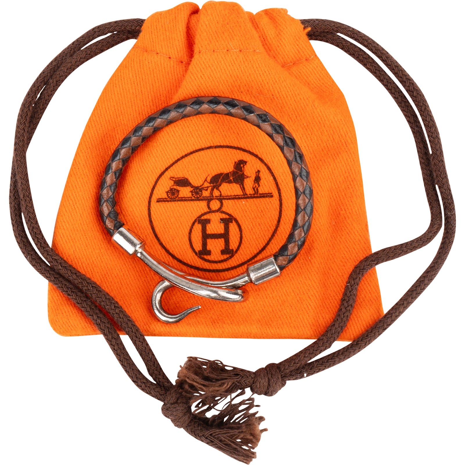 Hermès Jumbo Hook Braided Leather Bracelet
