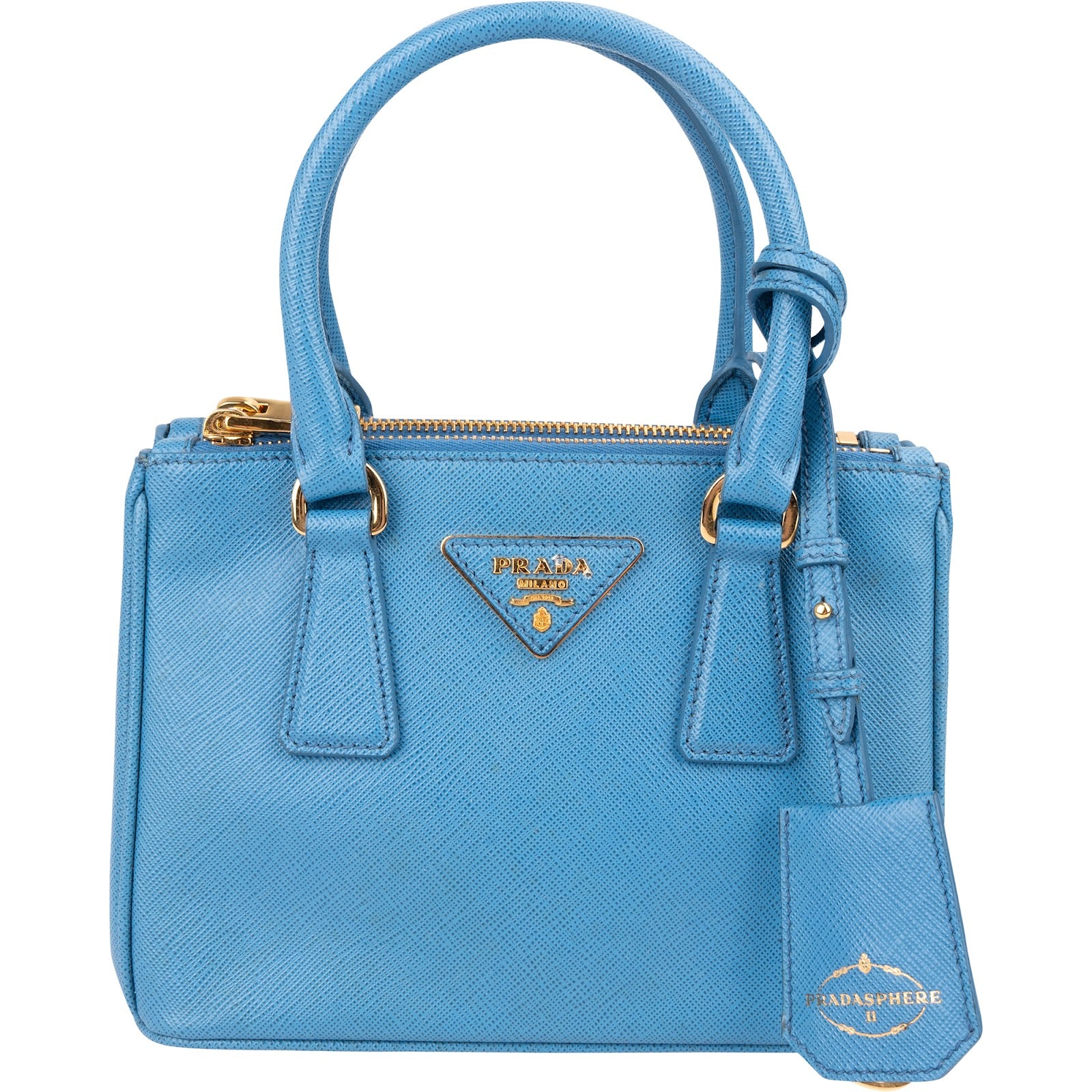 Prada Blue Saffiano Leather Pradasphere Galleria Micro Handbag