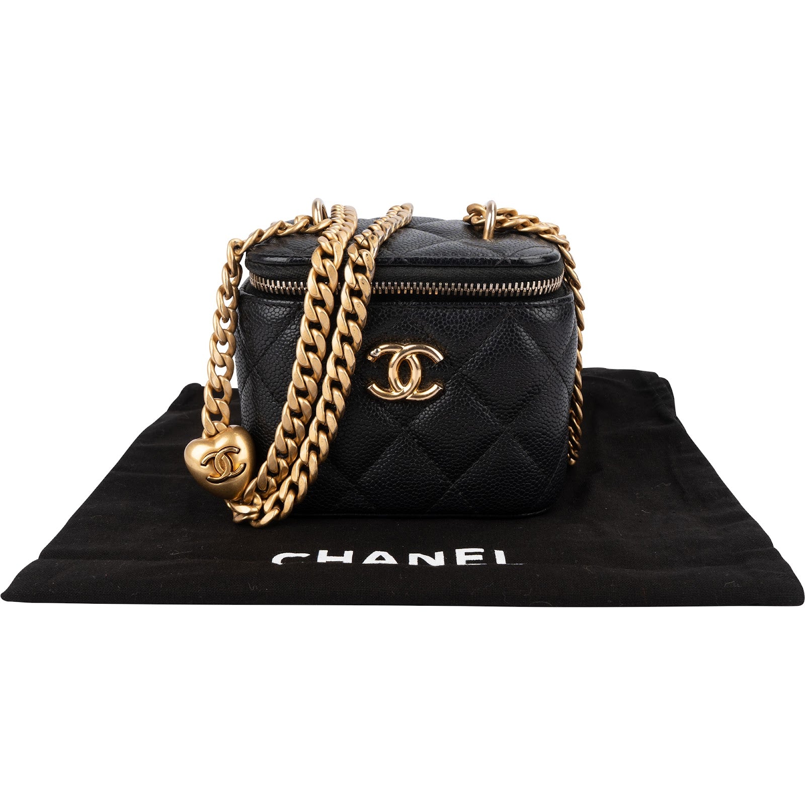 Chanel Quilted Caviar Mini Heart Chain Vanity Case Crossbody Bag