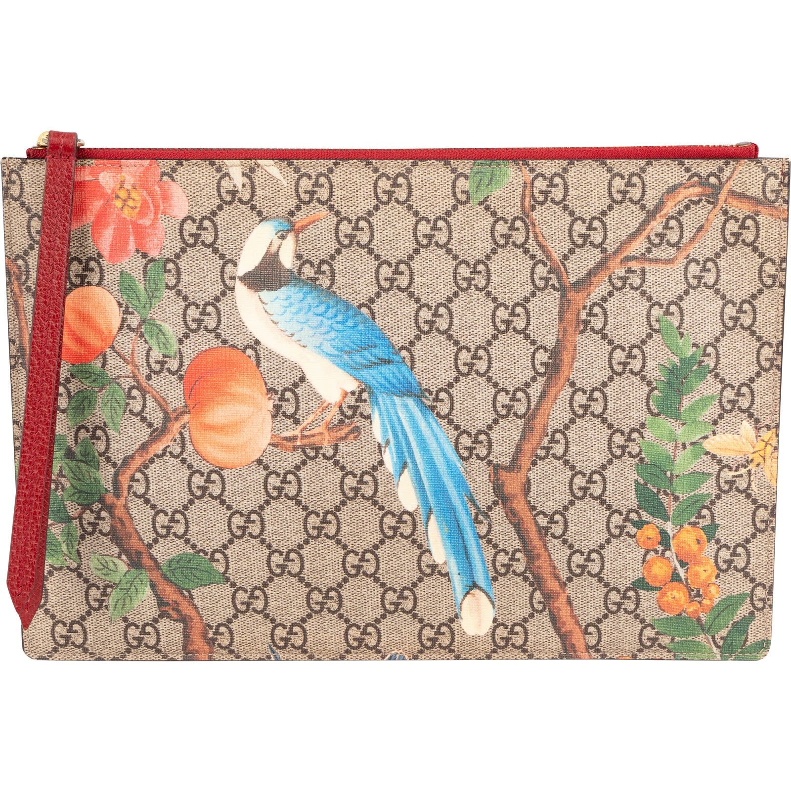 Gucci Monogram GG Supreme Floral Bird Tian Clutch