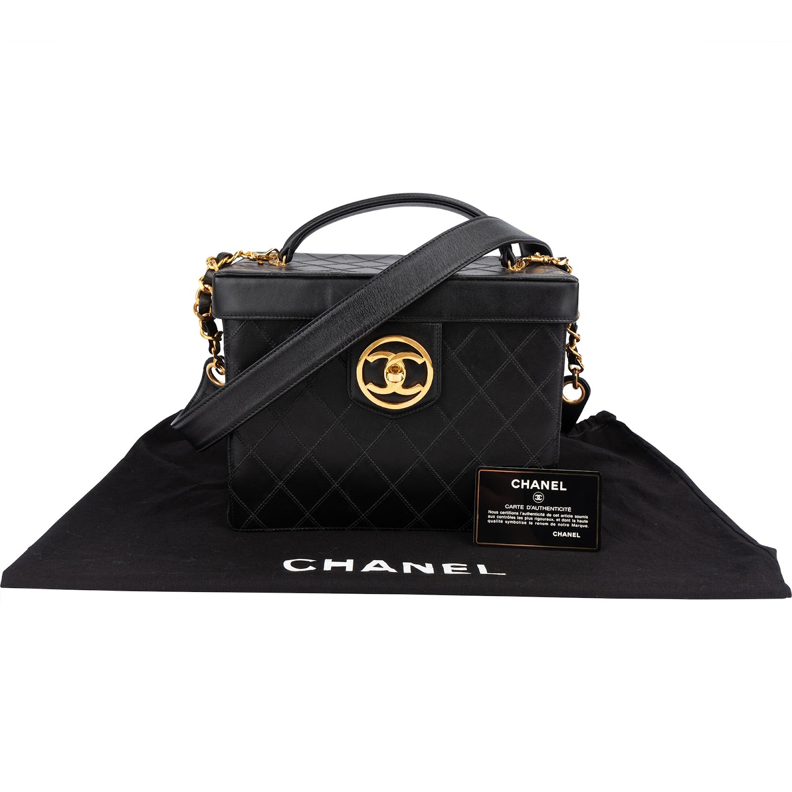 Chanel Jumbo Quilted Lambskin 24K Gold CC Vanity Case Handbag
