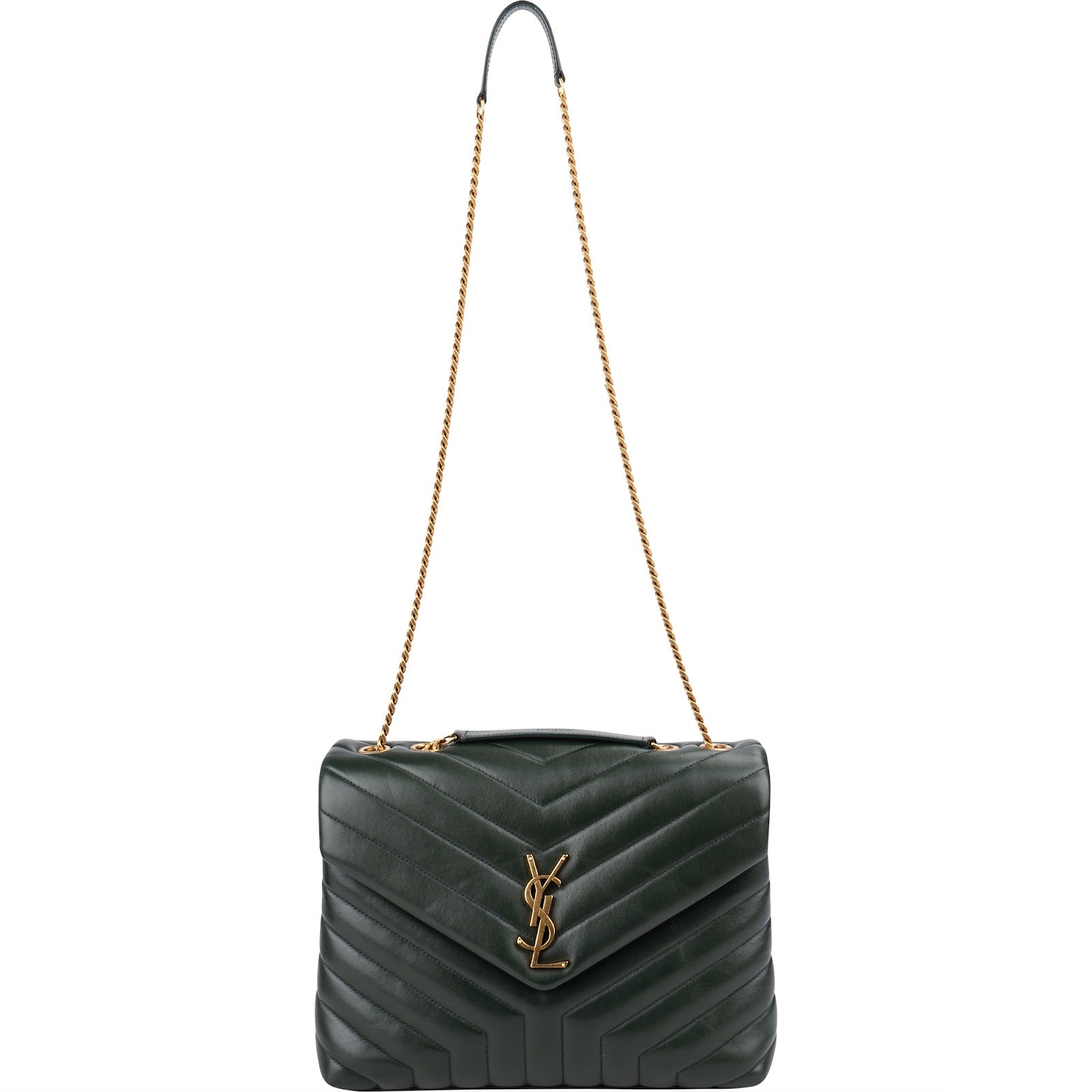 Yves Saint Laurent Dark Green Quilted Calfskin Medium Loulou Schultertasche