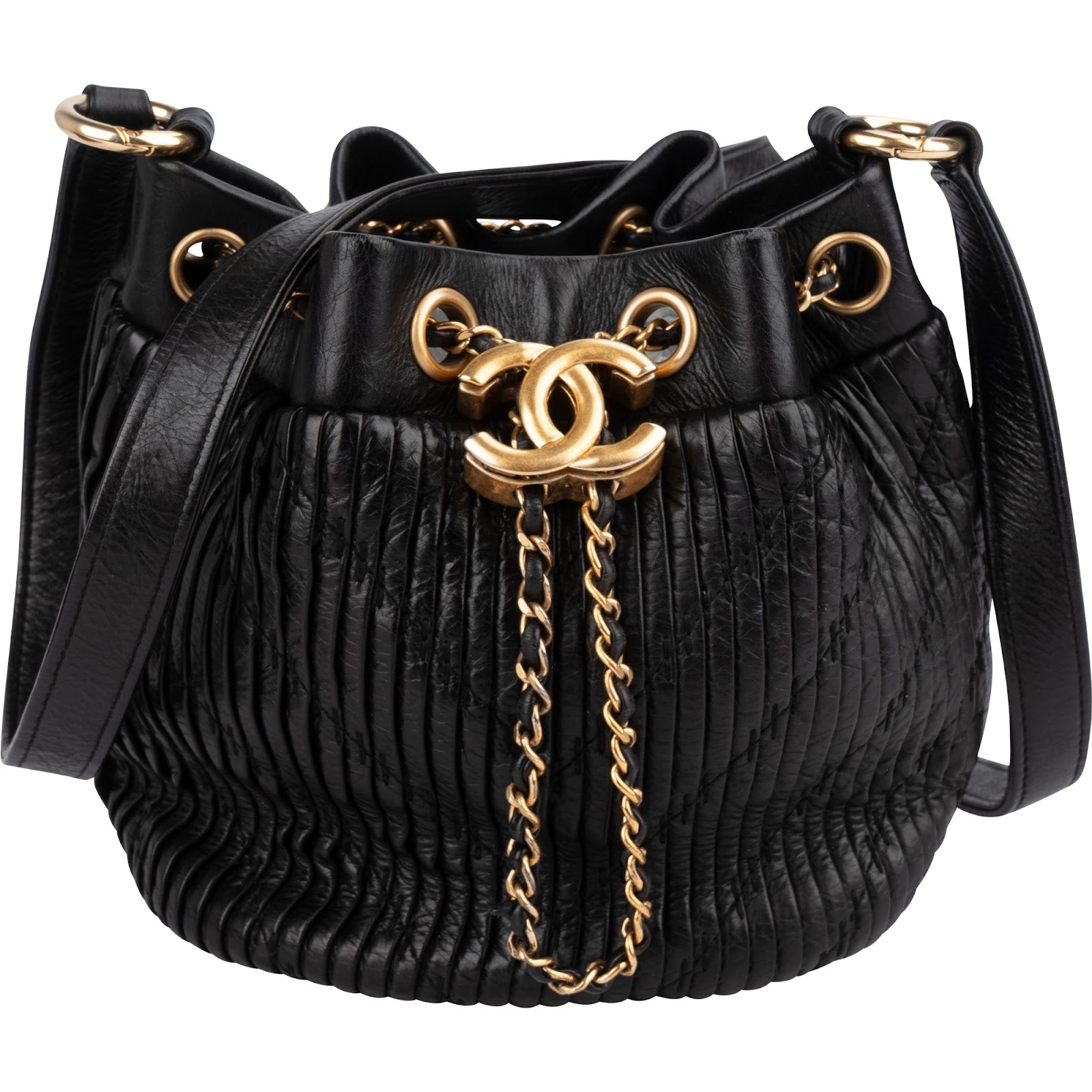 Chanel Pleated Calfskin Small Coco Pleats Drawstring Bucket Crossbody Bag