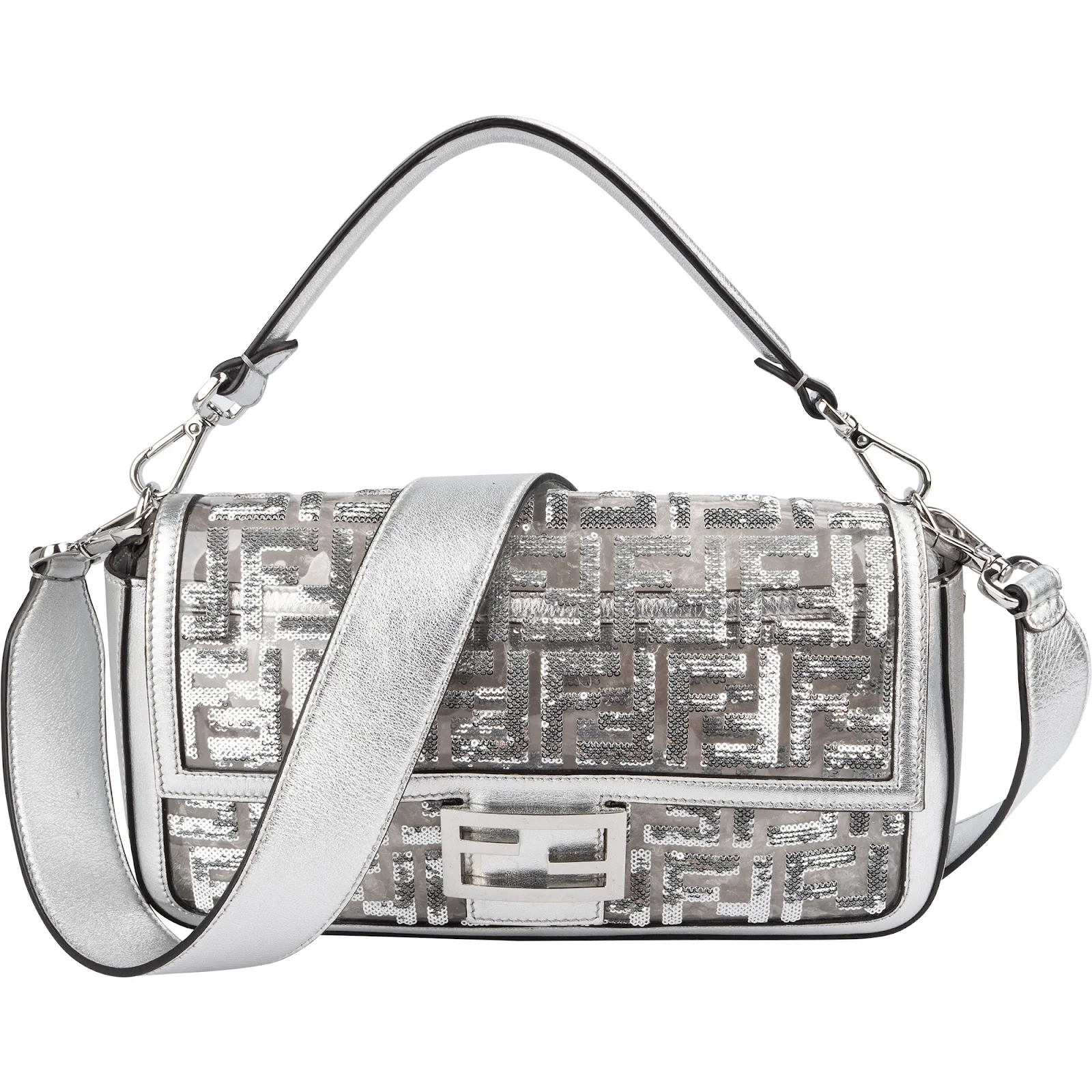 Fendi FF Sequin Embroidered Monogram Baguette Shoulder Handbag