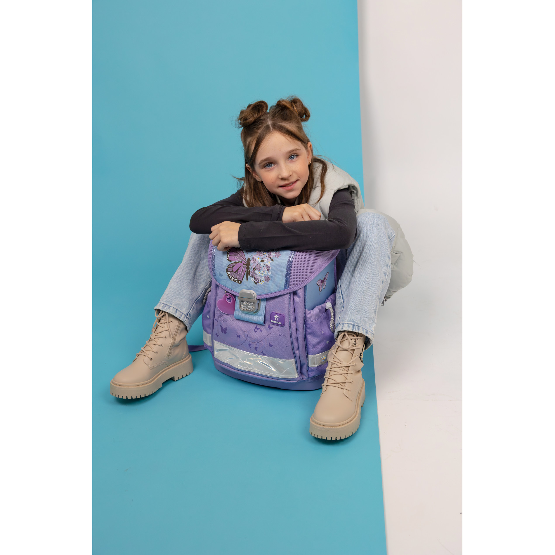 Classy ergonomisches Schulranzenset 4tlg. - Purple Blue Butterfly