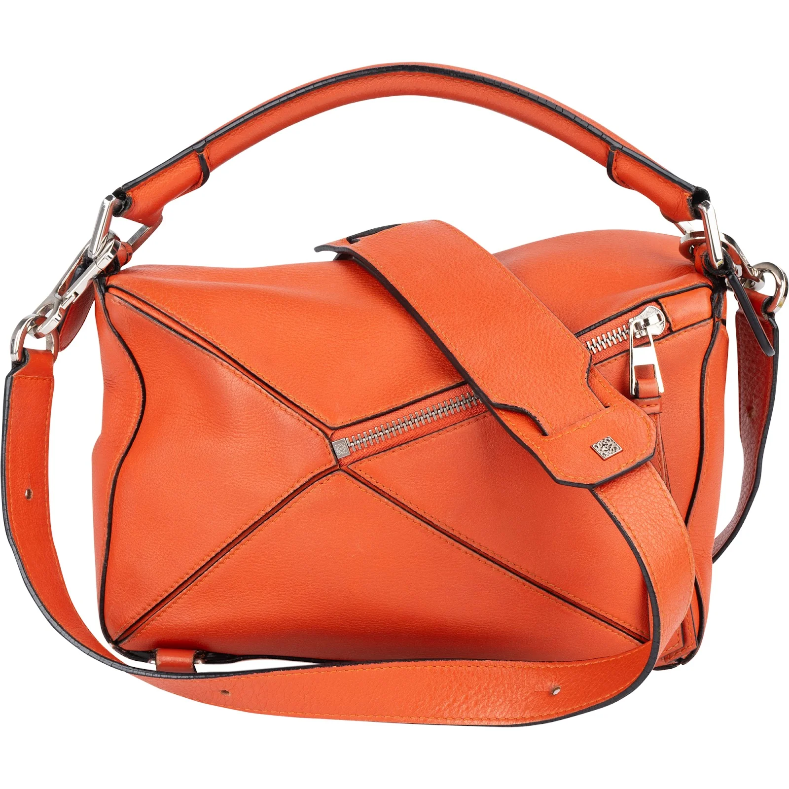 Loewe Orange Leather Puzzle Crossbody Handbag