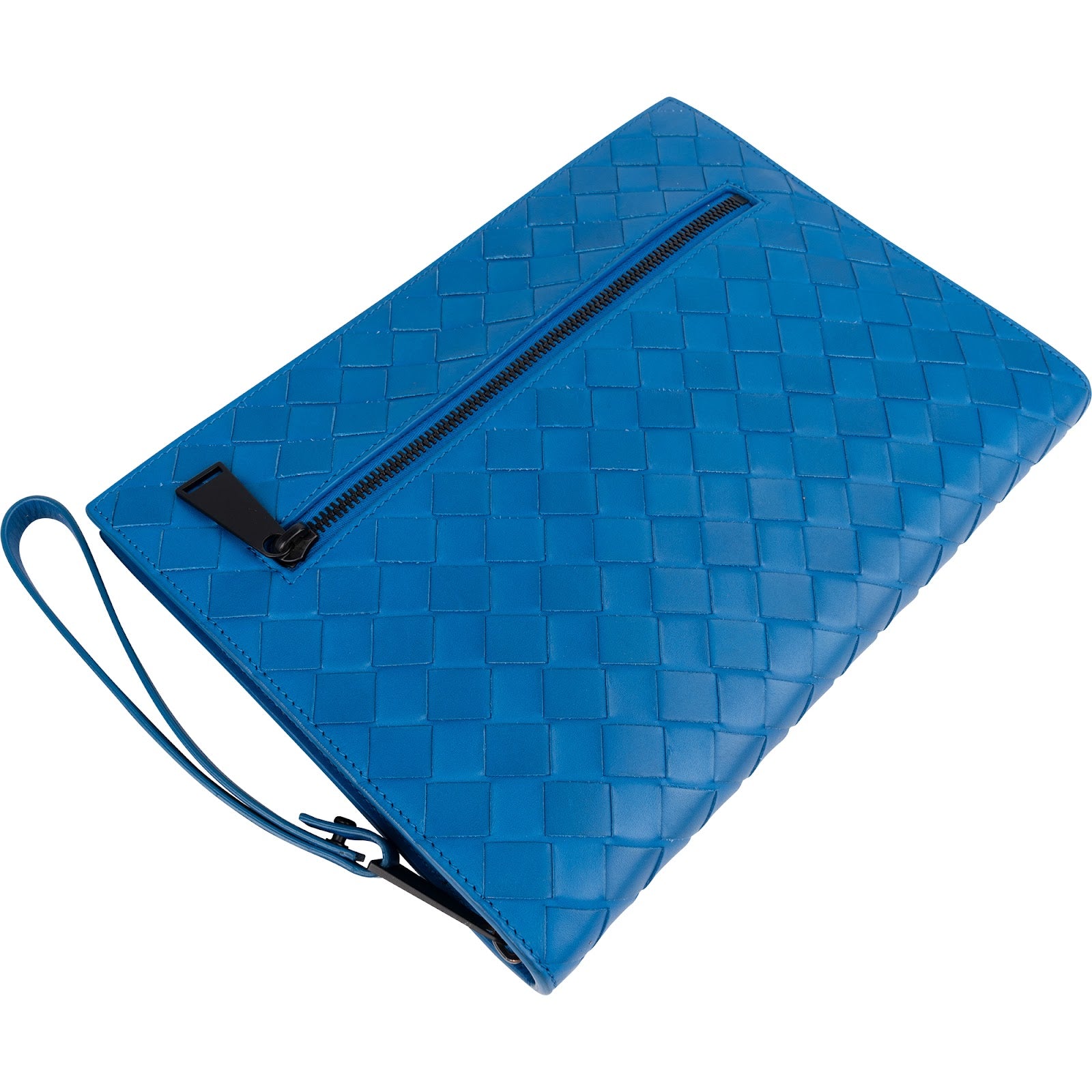 Pochette Bottega Veneta en cuir Intrecciato bleu