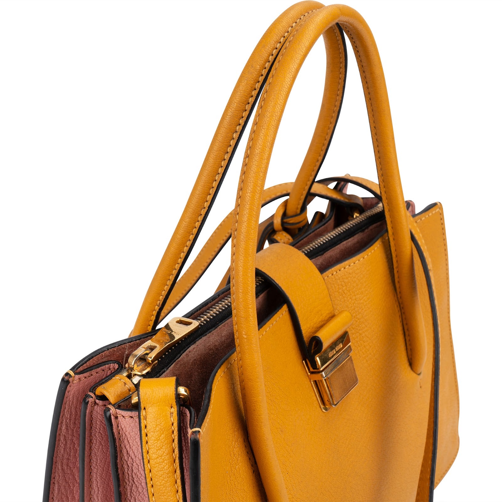 Miu Miu Bicolor Madras Leather Top Handle Handbag