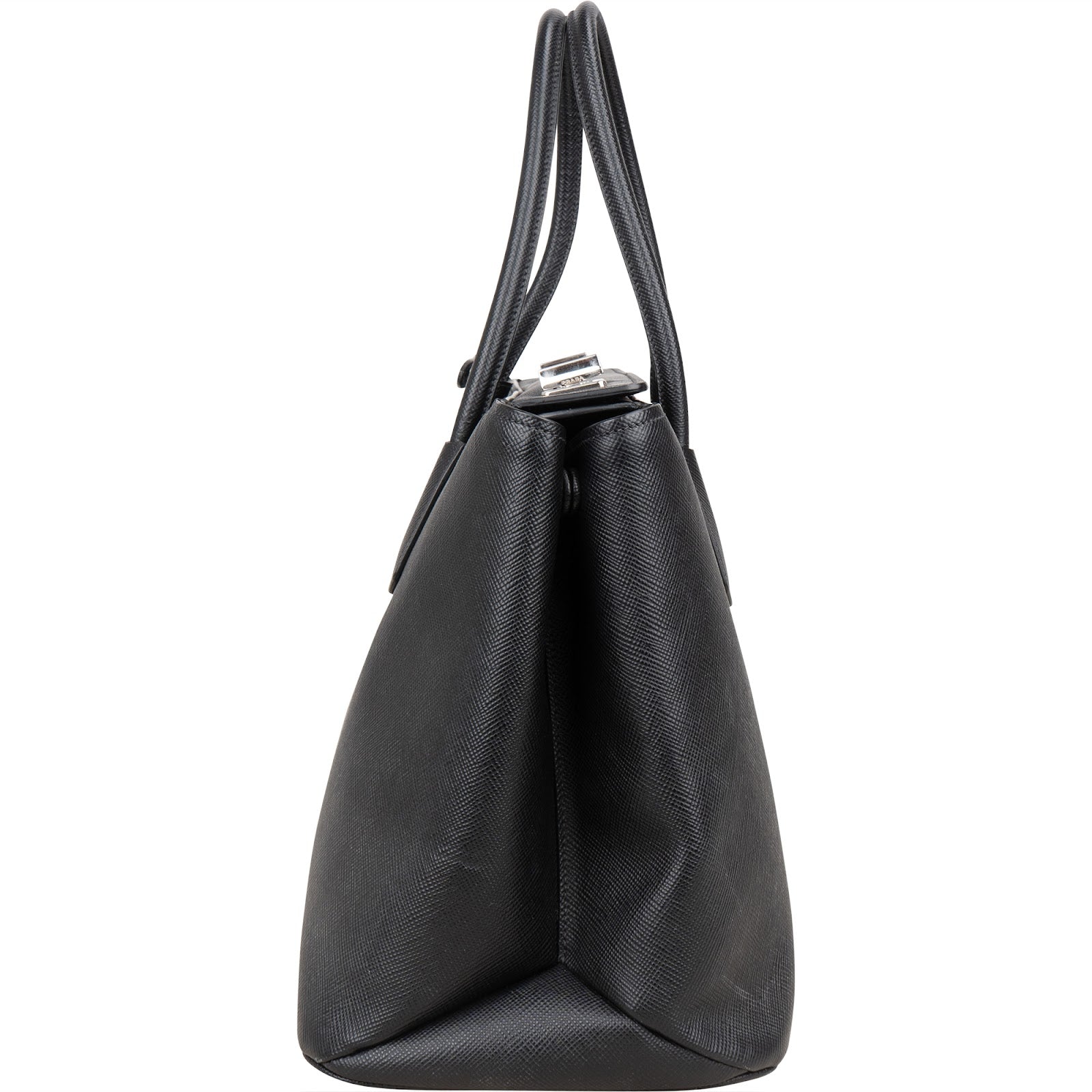 Prada Black Saffiano Leather Lux Turnlock Double Handbag