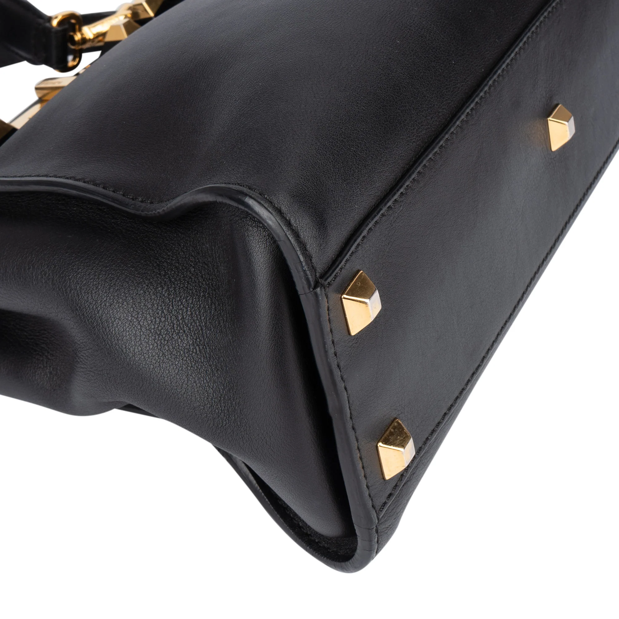 Fendi Noir Leather Gold Edition Spikes Peekaboo Handbag