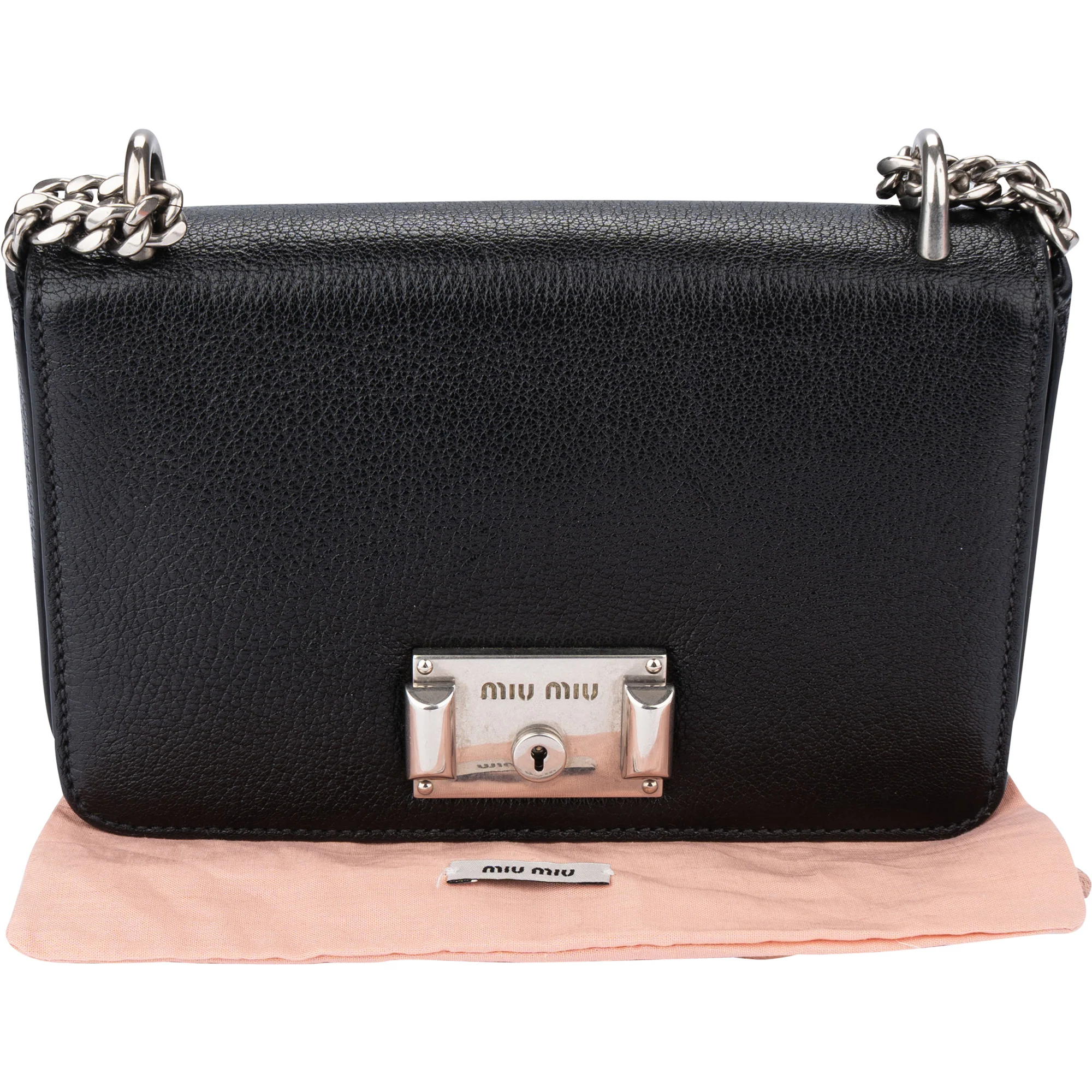 Miu Miu Noir Leather Madras Single Flap Crossbody Bag