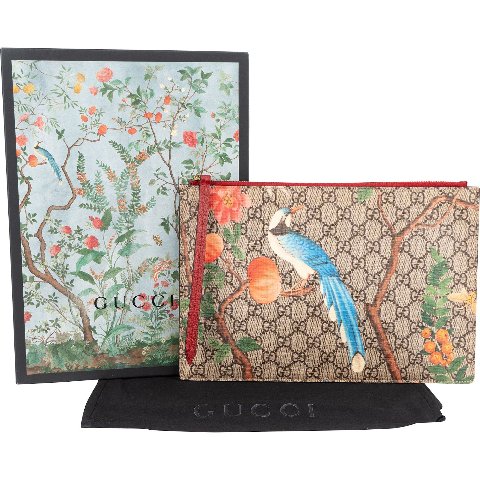 Gucci Monogram GG Supreme Floral Bird Tian Clutch