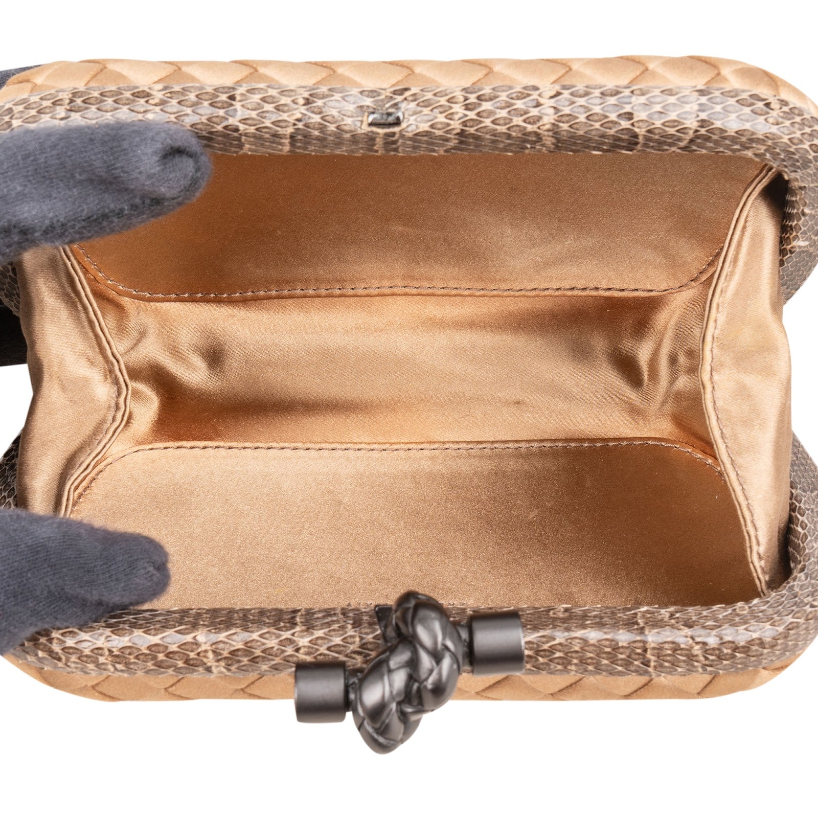 Bottega Veneta Intrecciato Satin Knot Snakeskin Clutch