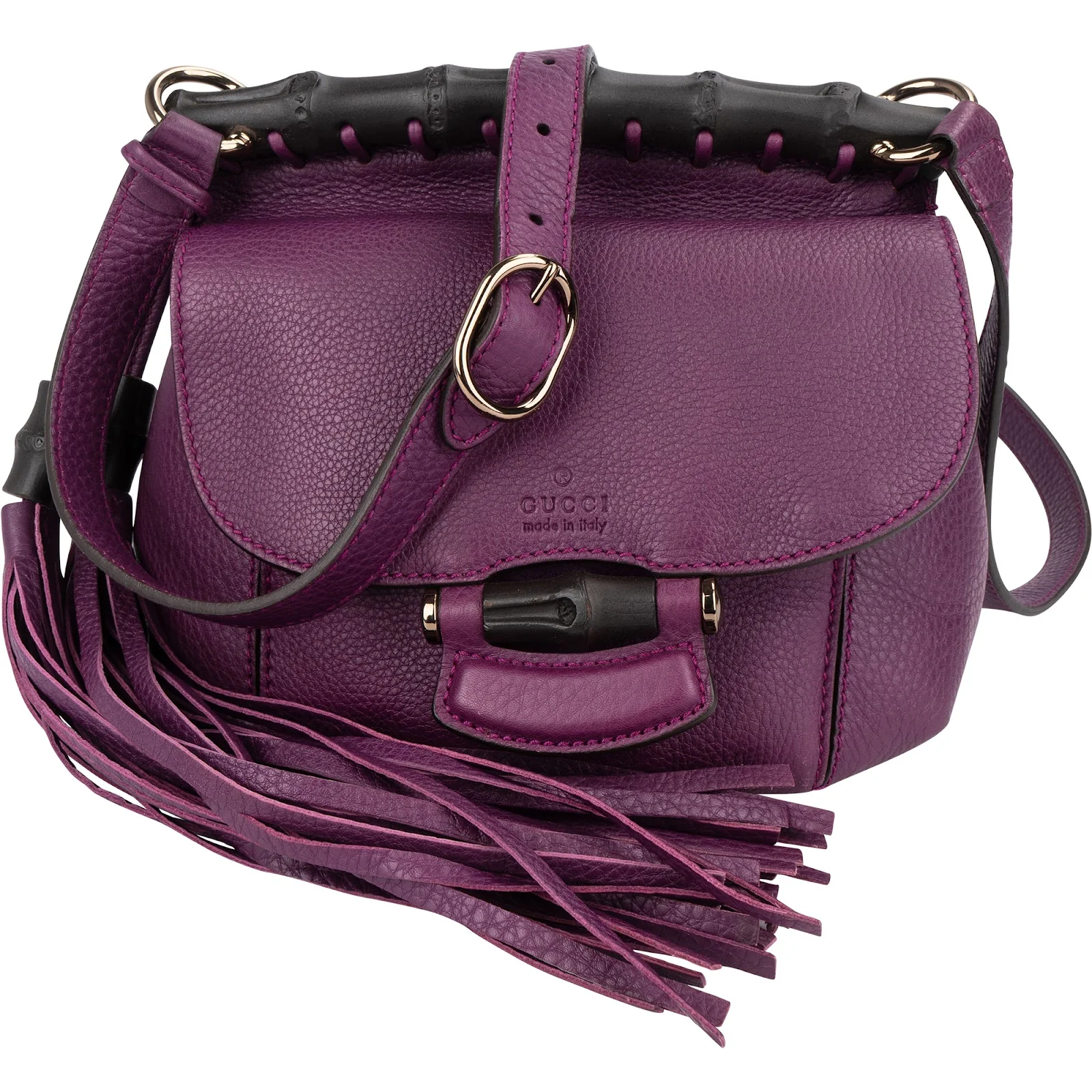 Gucci Pebbled Leather Bamboo Tassel Flap Crossbody Bag