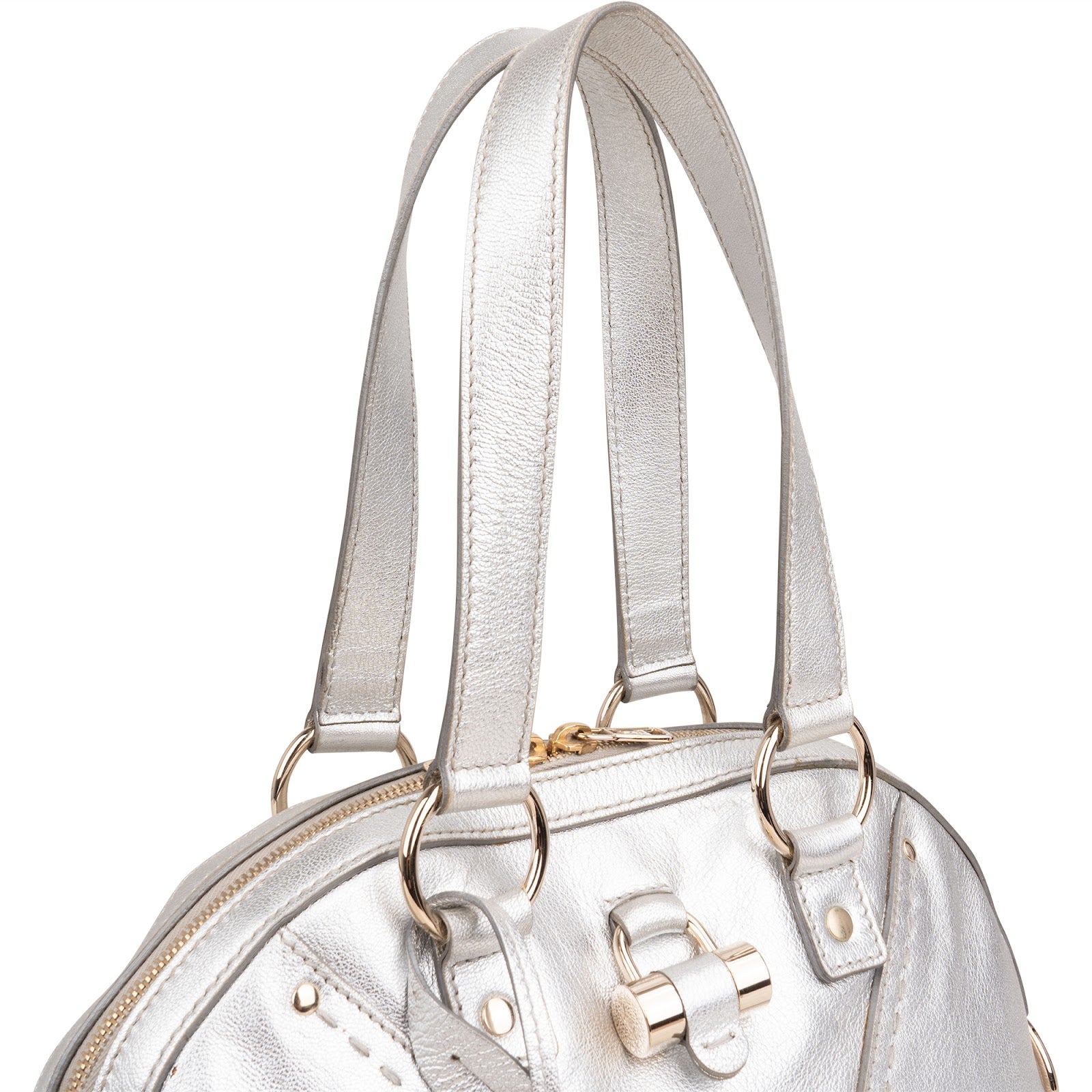 Yves Saint Laurent Metallic Silver Leather Muse Handbag