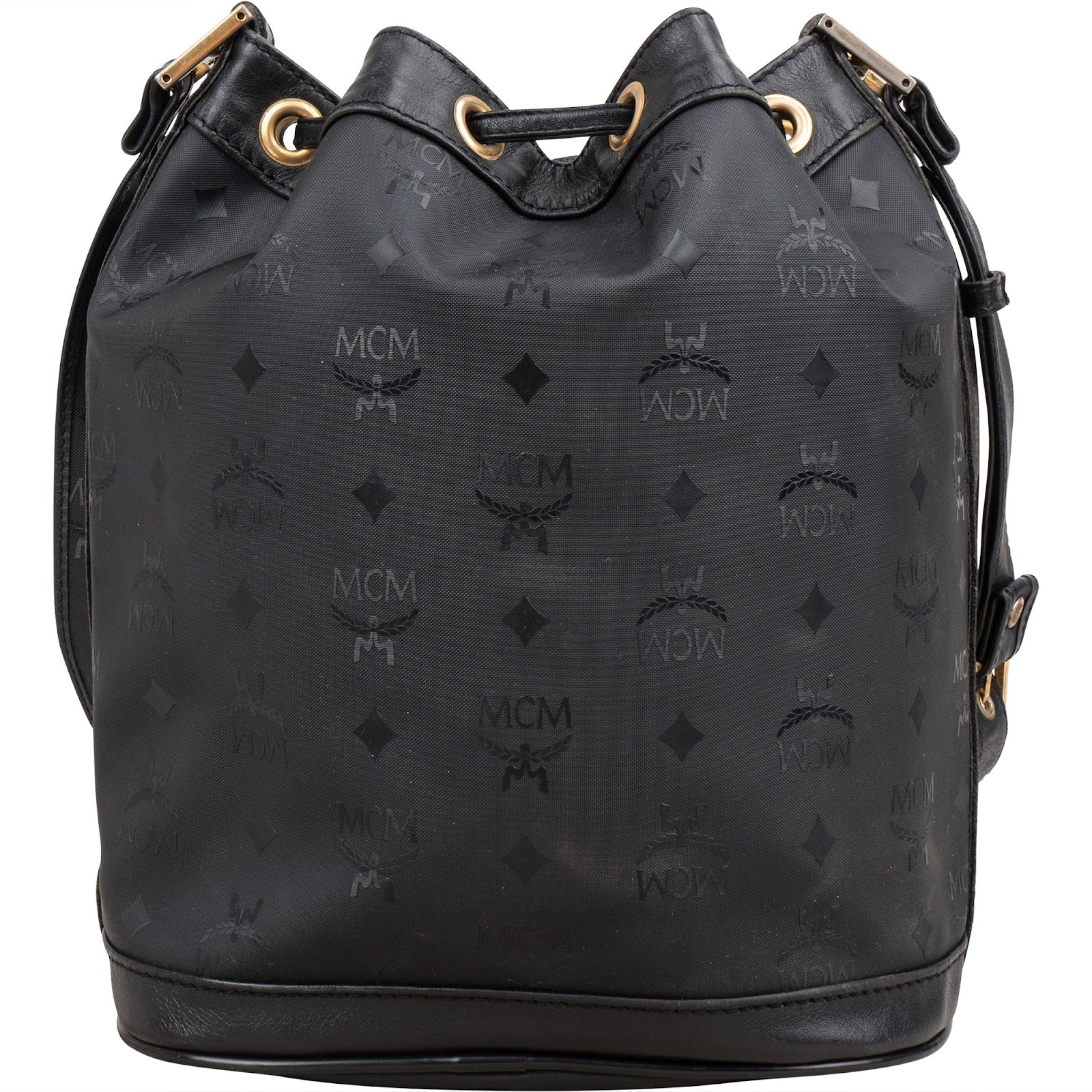 MCM Monogram Visetos Black Nylon Bucket Crossbody Bag