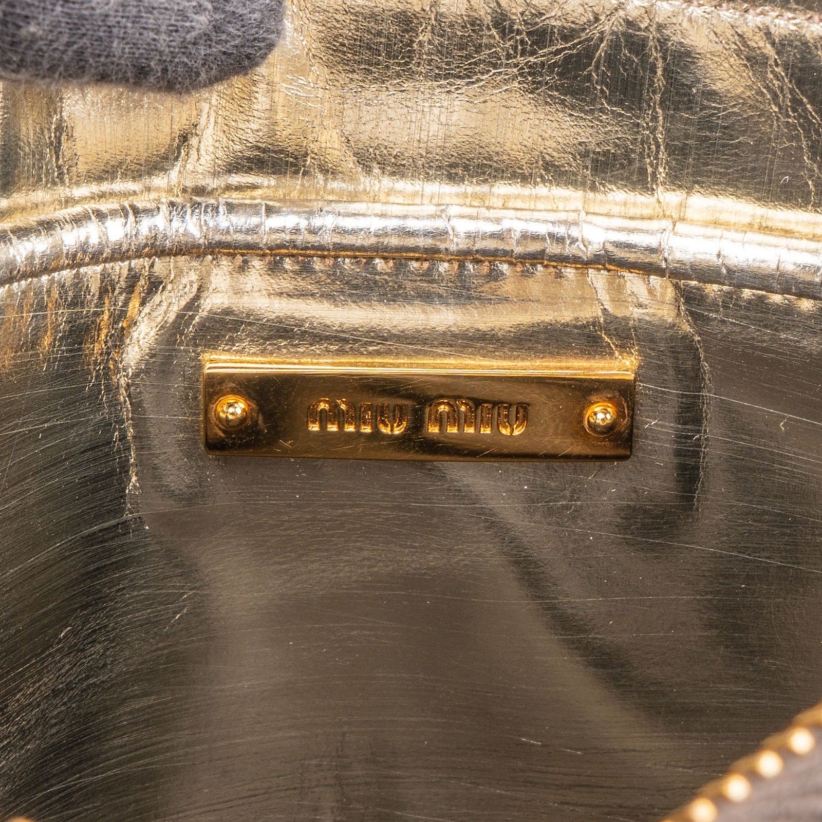 Miu Miu Metallic Leather Emblem Pouch Bag