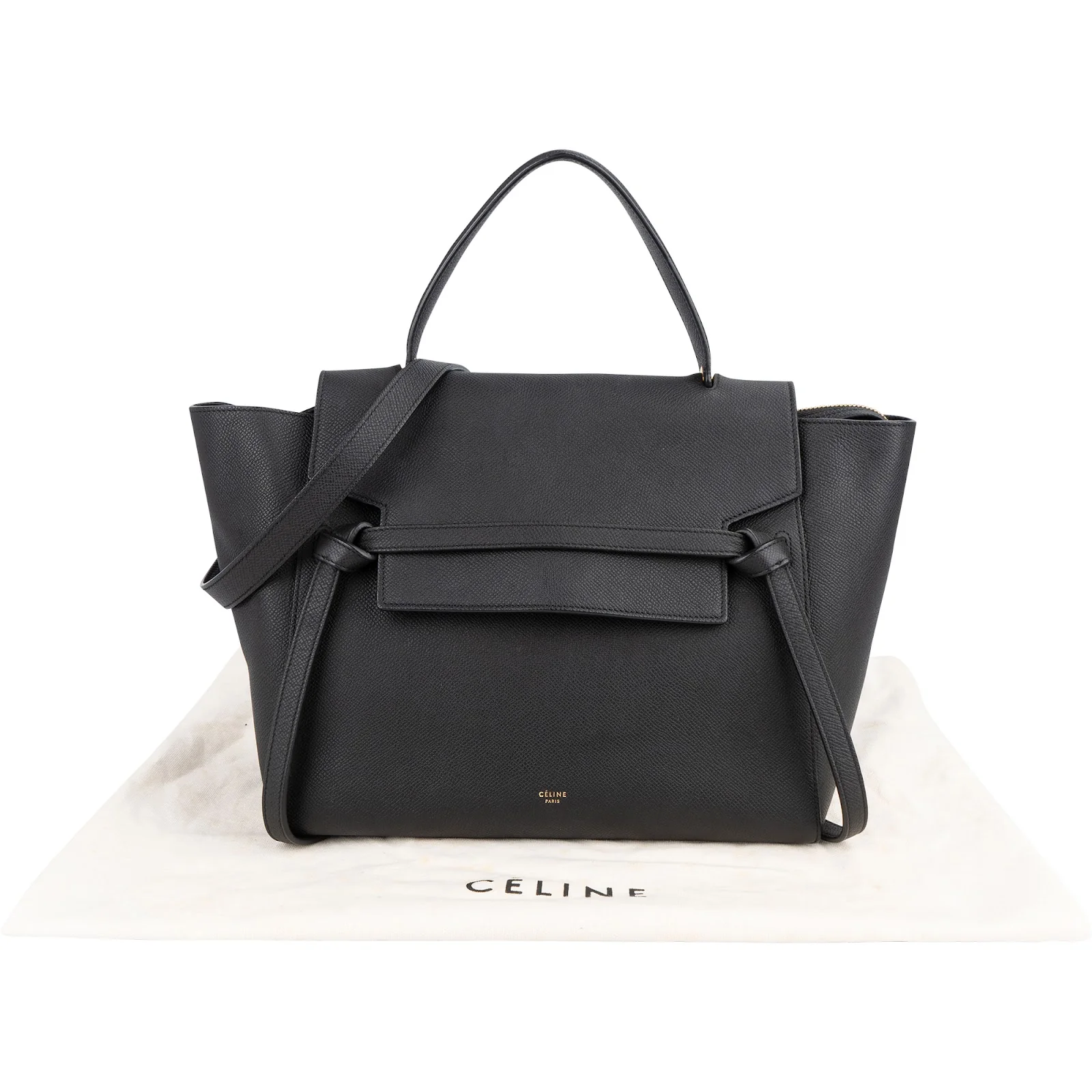 Céline Black Grained Leather Belt Handbag