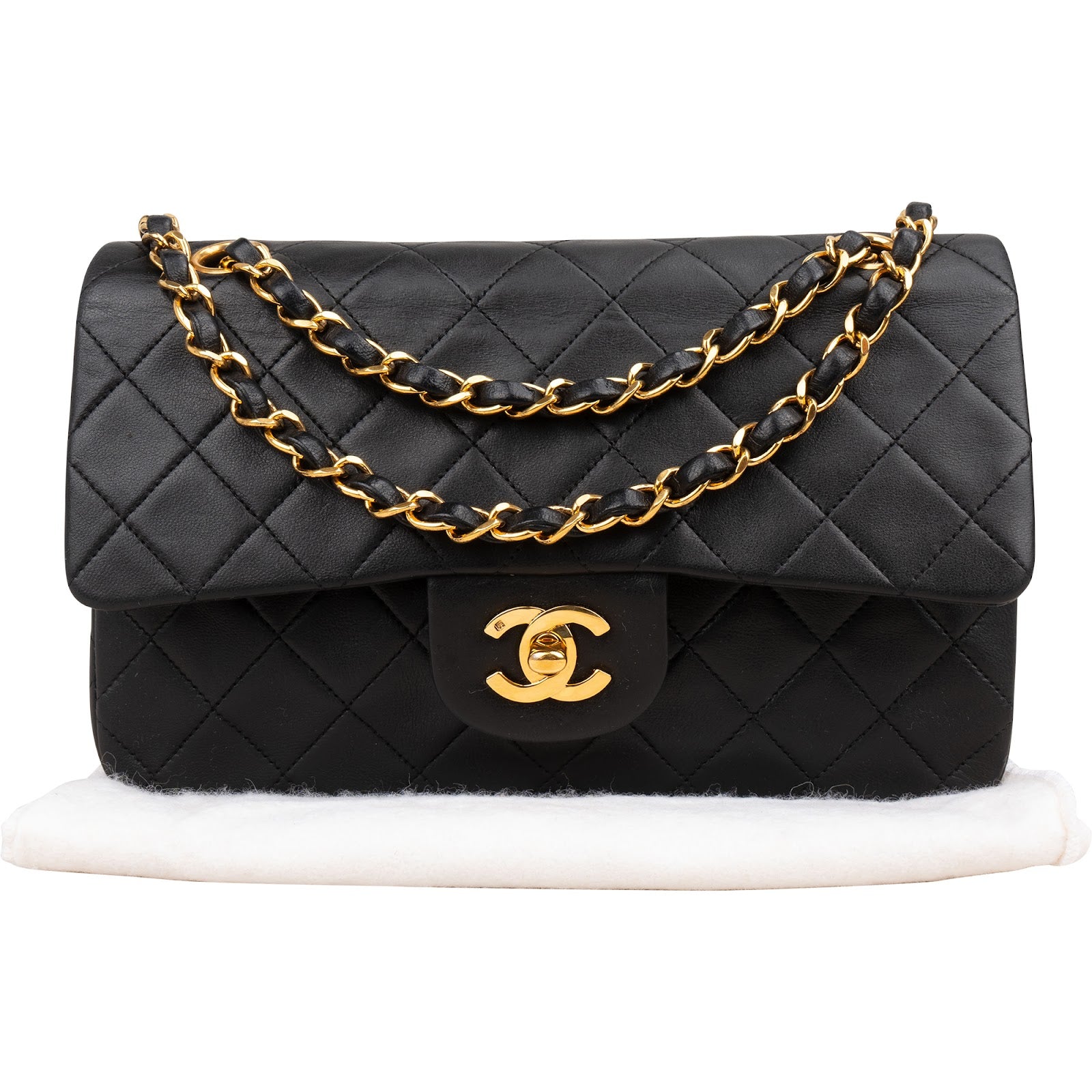 Chanel Quilted Lambskin Small 24K Gold Double Flap Shoulder Bag
