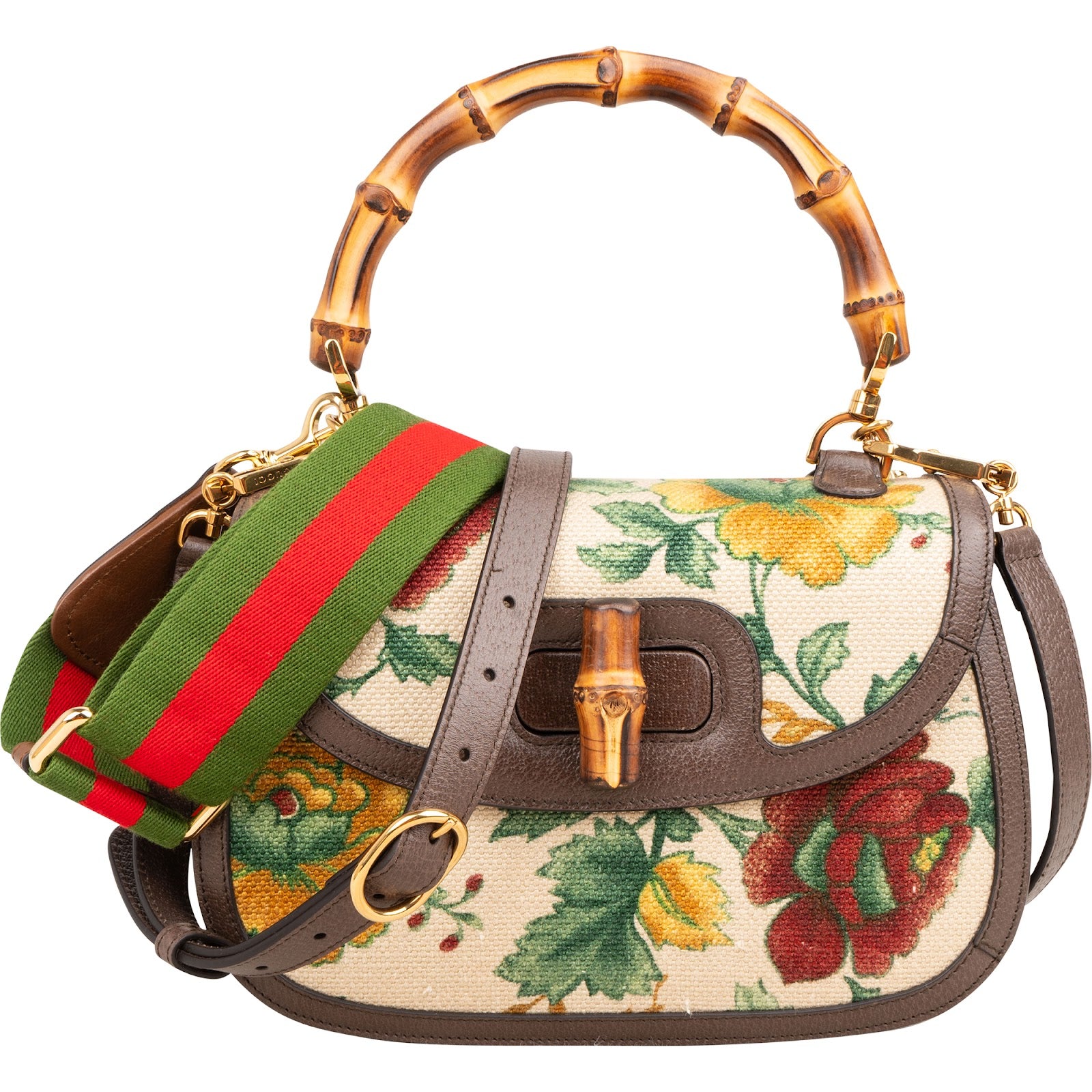 Gucci Floral Jacquard Bamboo 1947 Top Handle Crossbody Bag