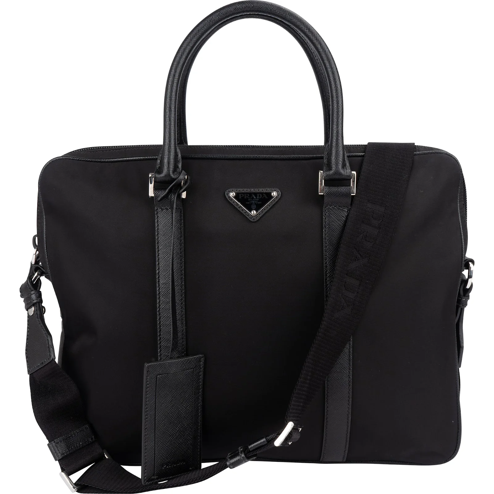 Prada Nylon Saffiano Leather Triangle Business Bag