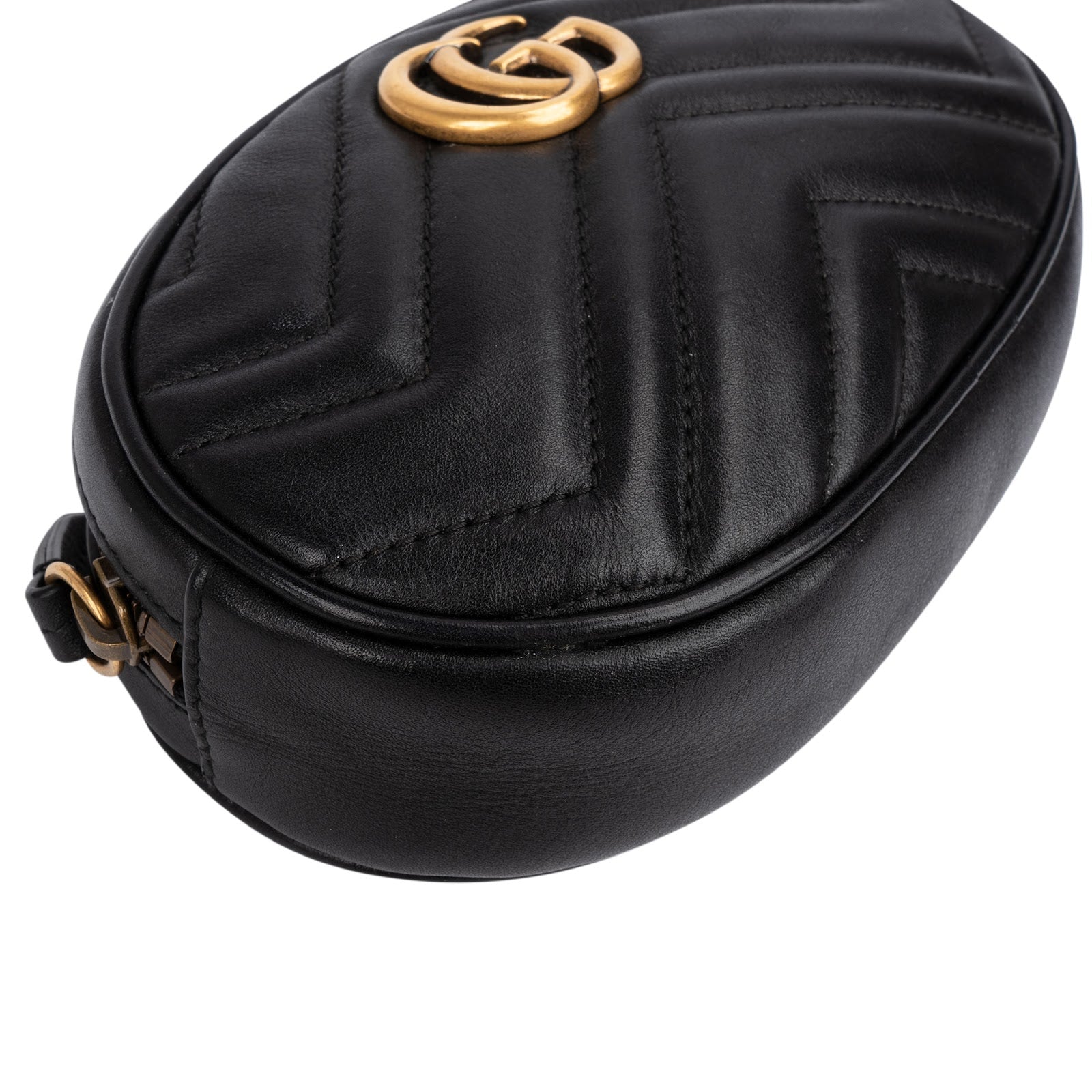 Gucci Black Matelassé Leather GG Marmont Belt Bag