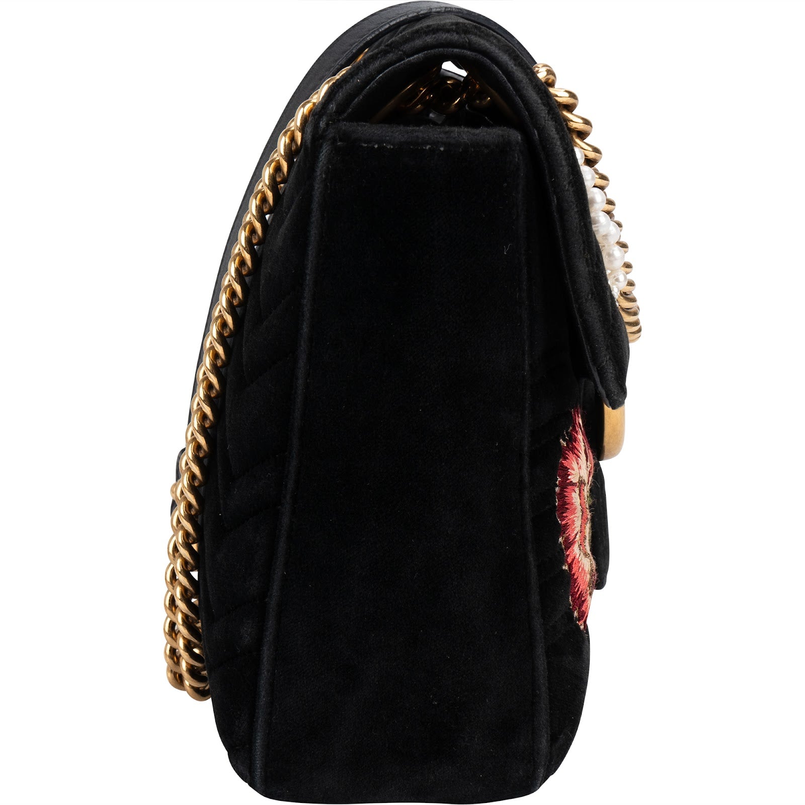 Gucci Monogram Velvet Small GG Marmont 'Loved' Embroidered Shoulder Bag